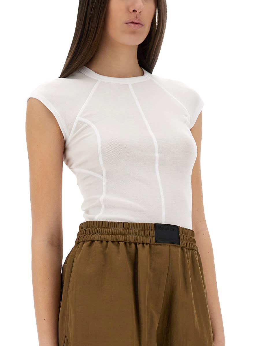 Helmut Lang Slim Fit Sheer Cap Sleeve T-shirt In White