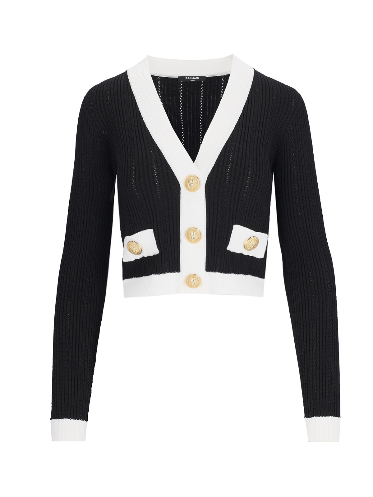 Balmain Contrast-border Ribbed Knit Cardigan