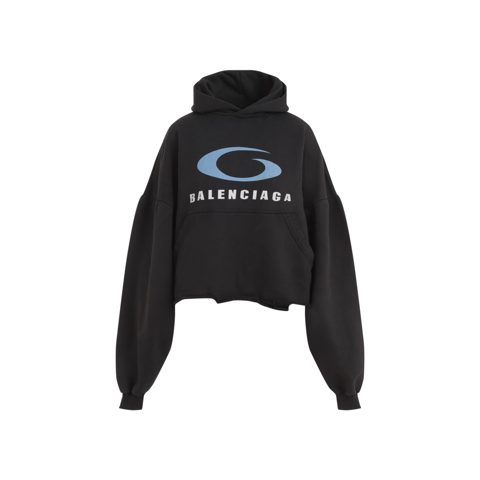 Shop Balenciaga Cropped Hoodie In Black Blue