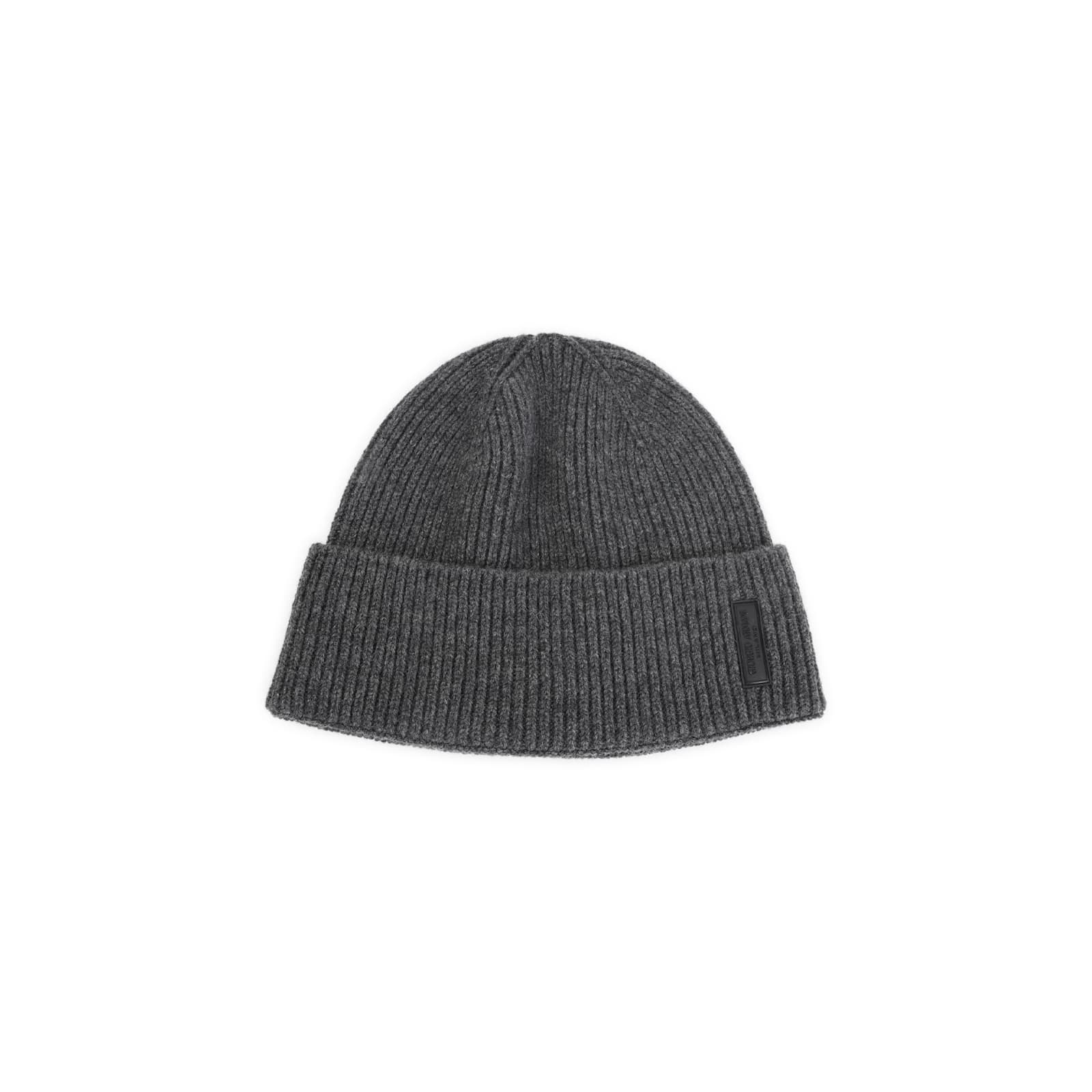 Giorgio Armani Grey Textured Beanie Hat In Black