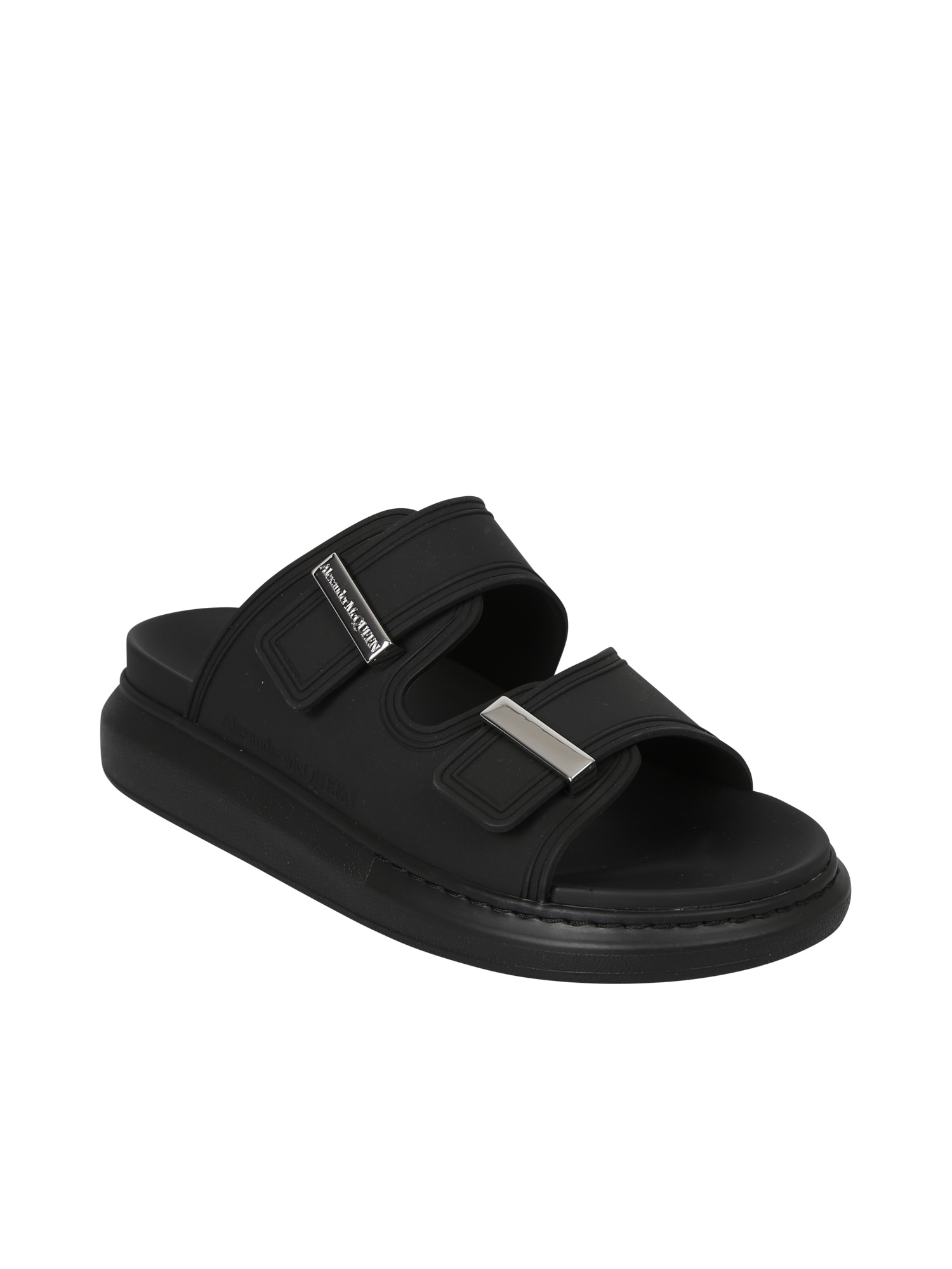 Shop Alexander Mcqueen Double-strap Rubber Black Sandals