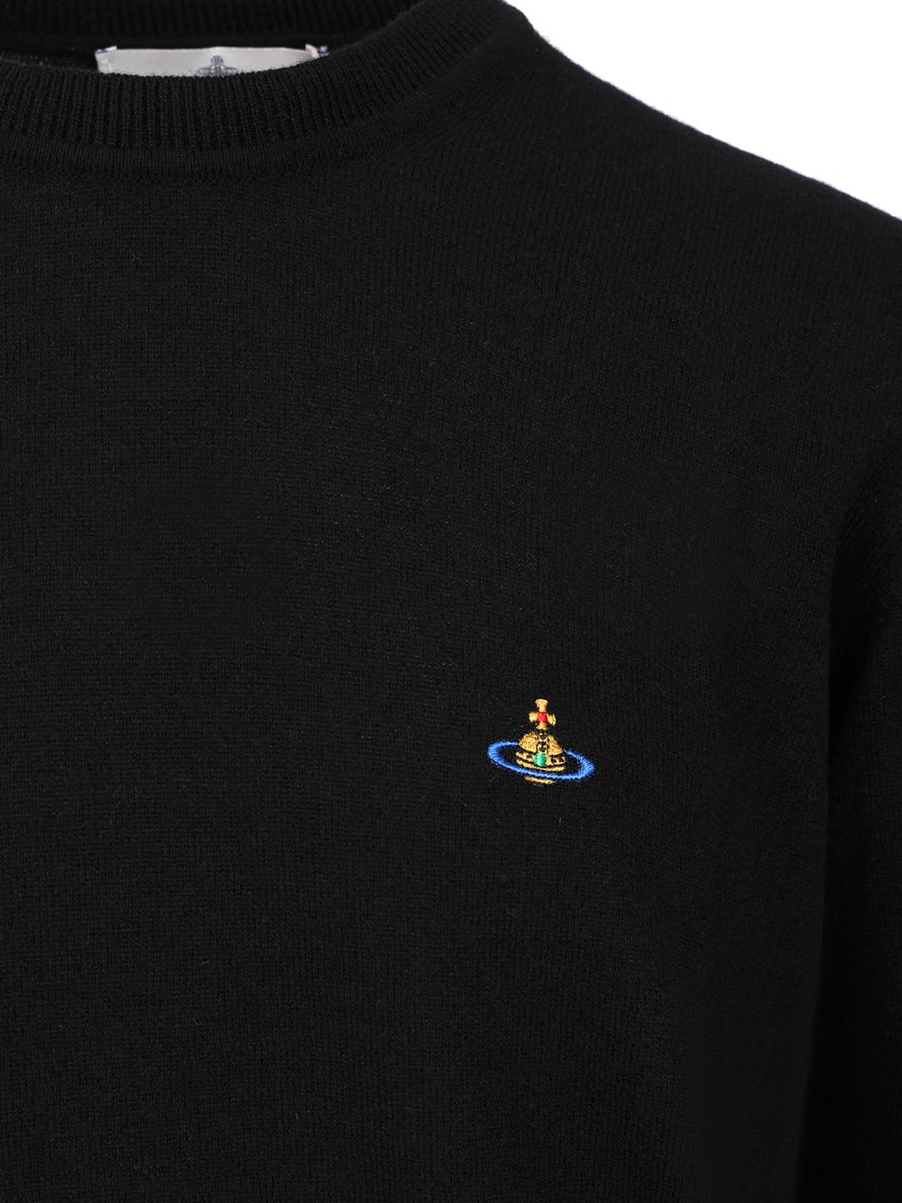 Vivienne Westwood 'alex' Black Crewneck Sweater With Orb Logo Detail On The Front In Black