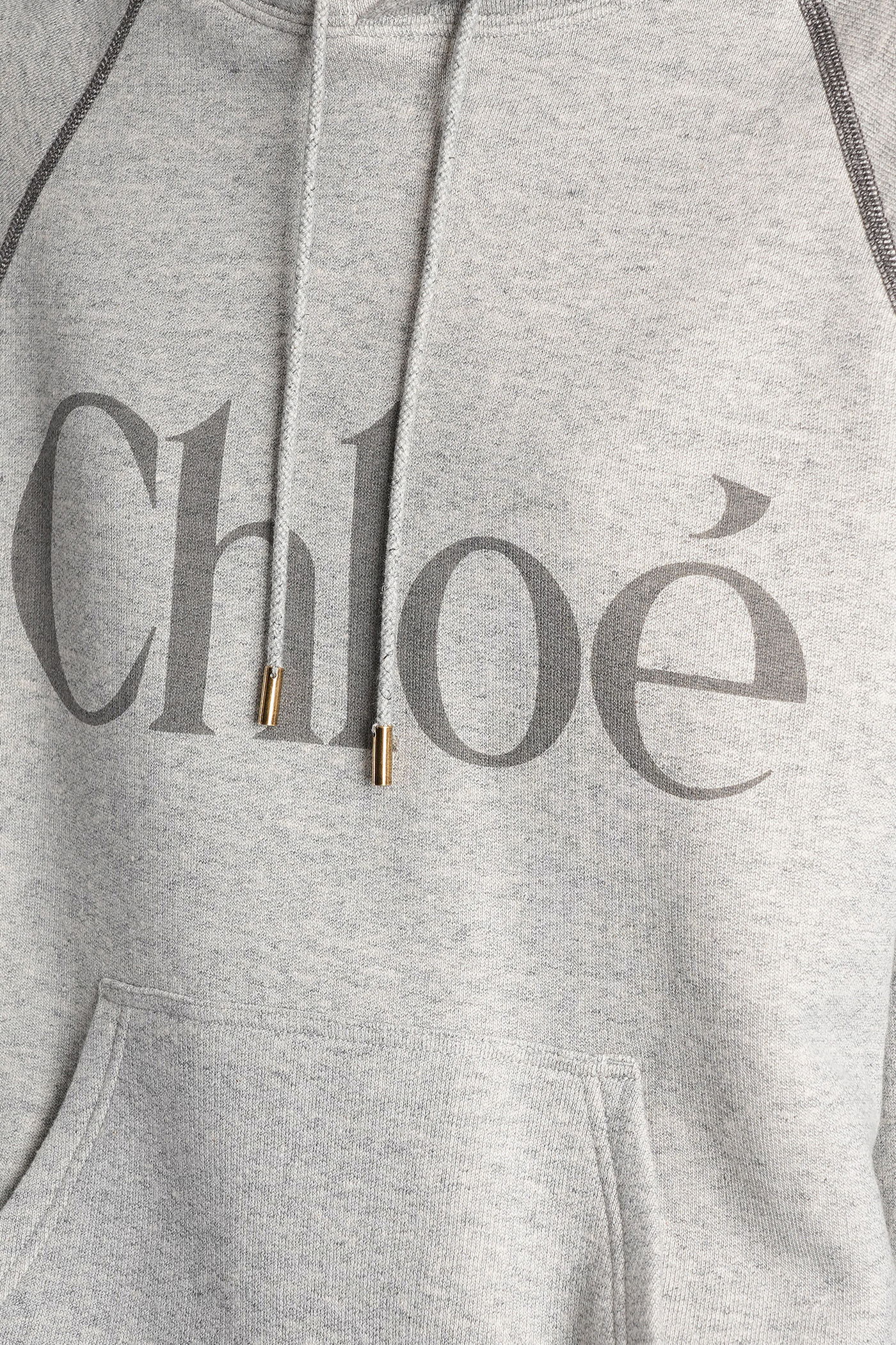 Chloé Cotton Blend Logo Hoodie In Gray