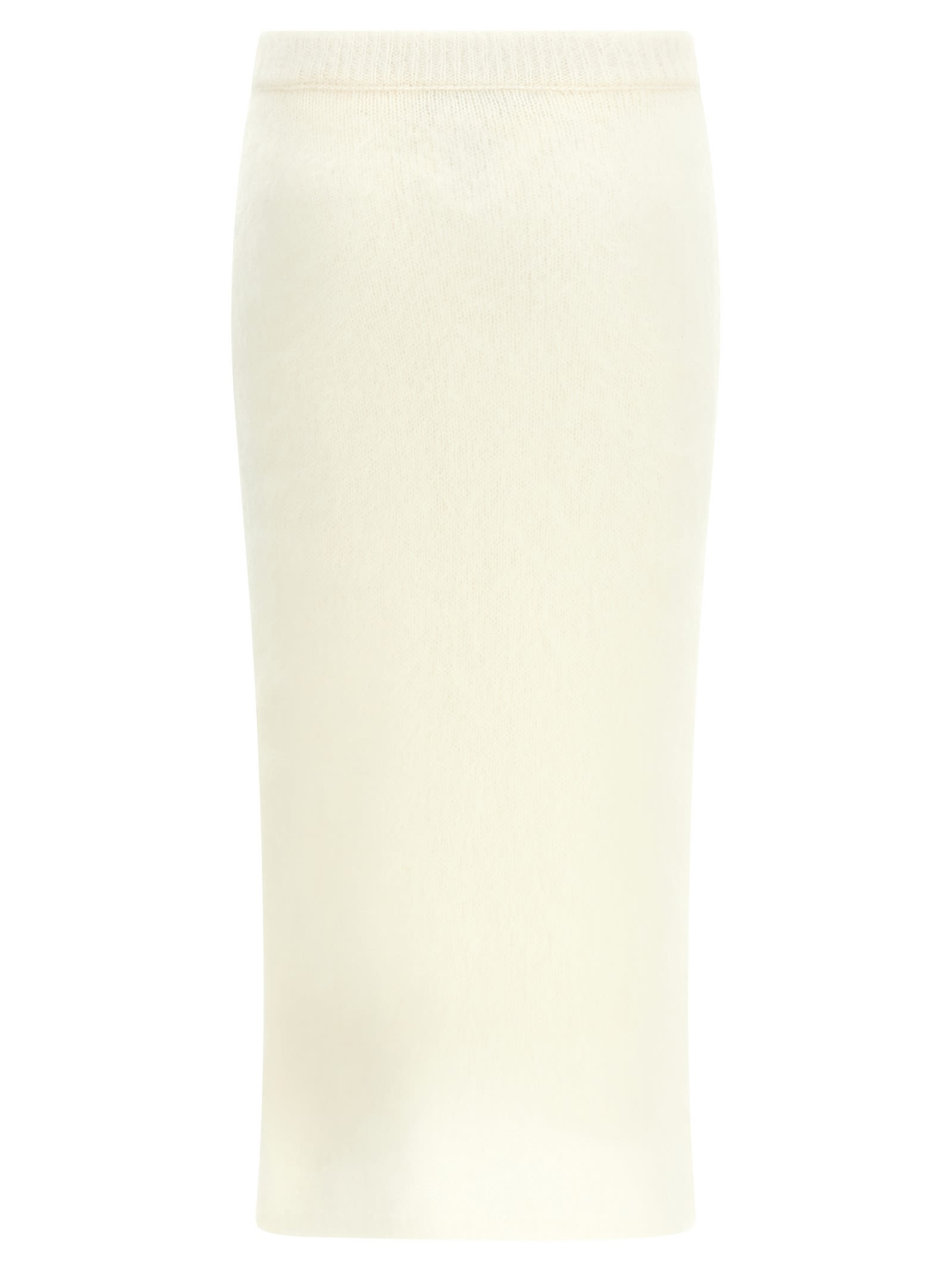Alessandra Rich Mohair Skirt With Ribbed Waistband And Button Detailing In White
