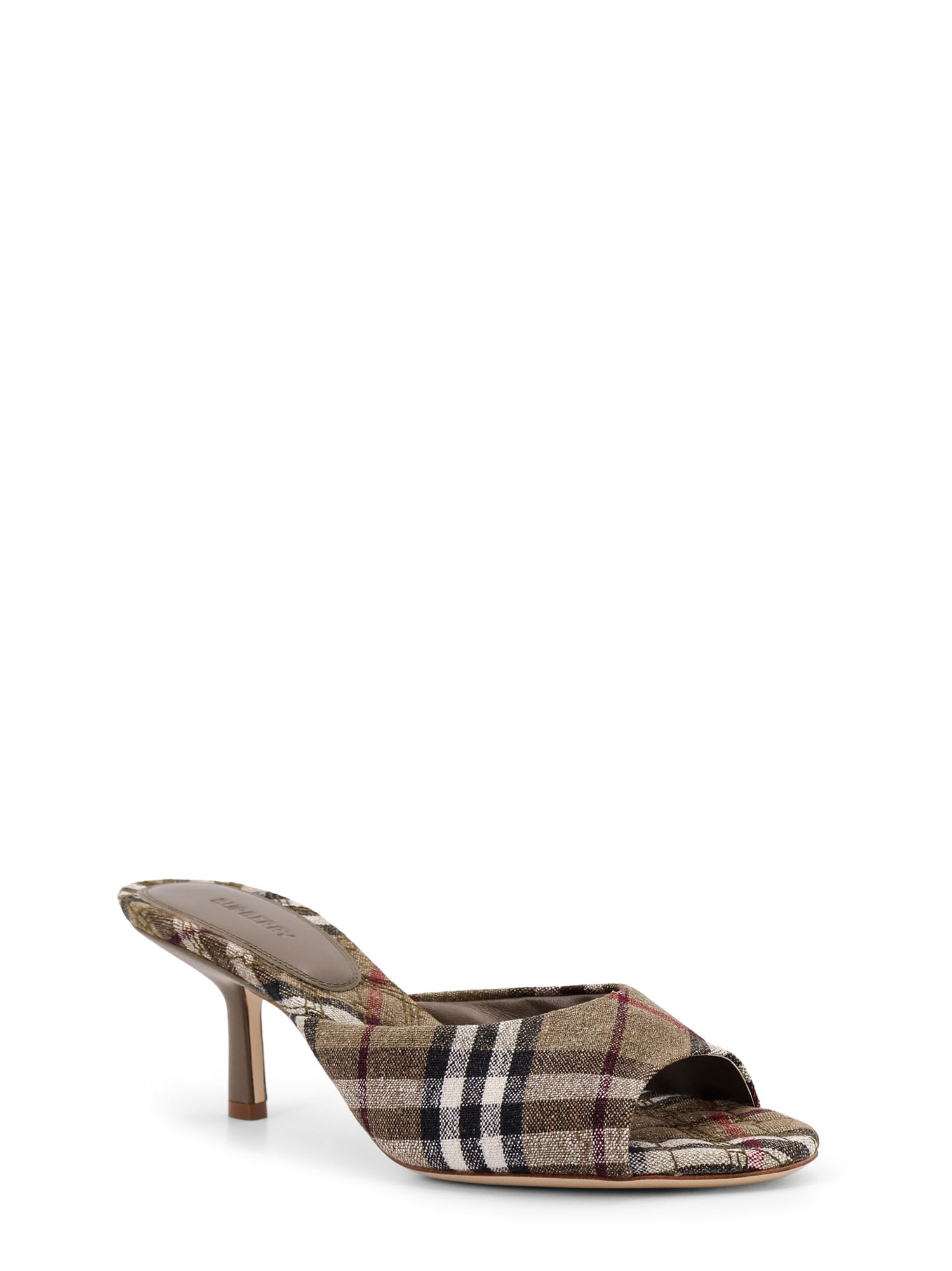 Burberry Khaki Check Linen Blend Mews High Mules