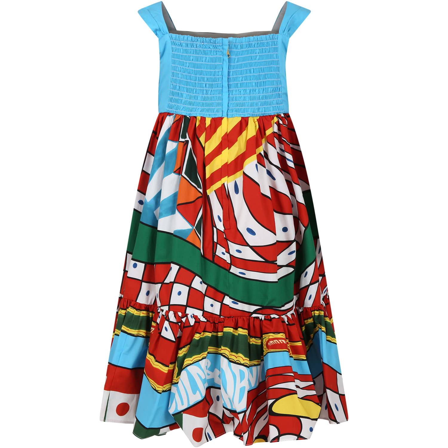 Shop Dolce & Gabbana Red Dress For Girl With Cart Print And Logo In Multicolor