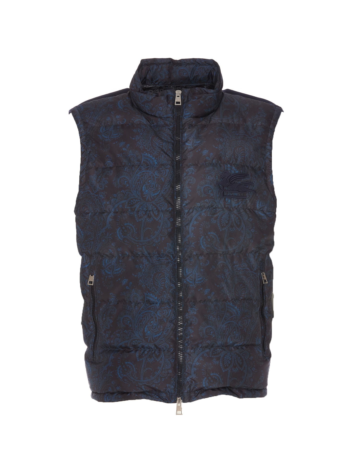 Etro Sleeveless Jacket With Wool Blend Insert In Blue