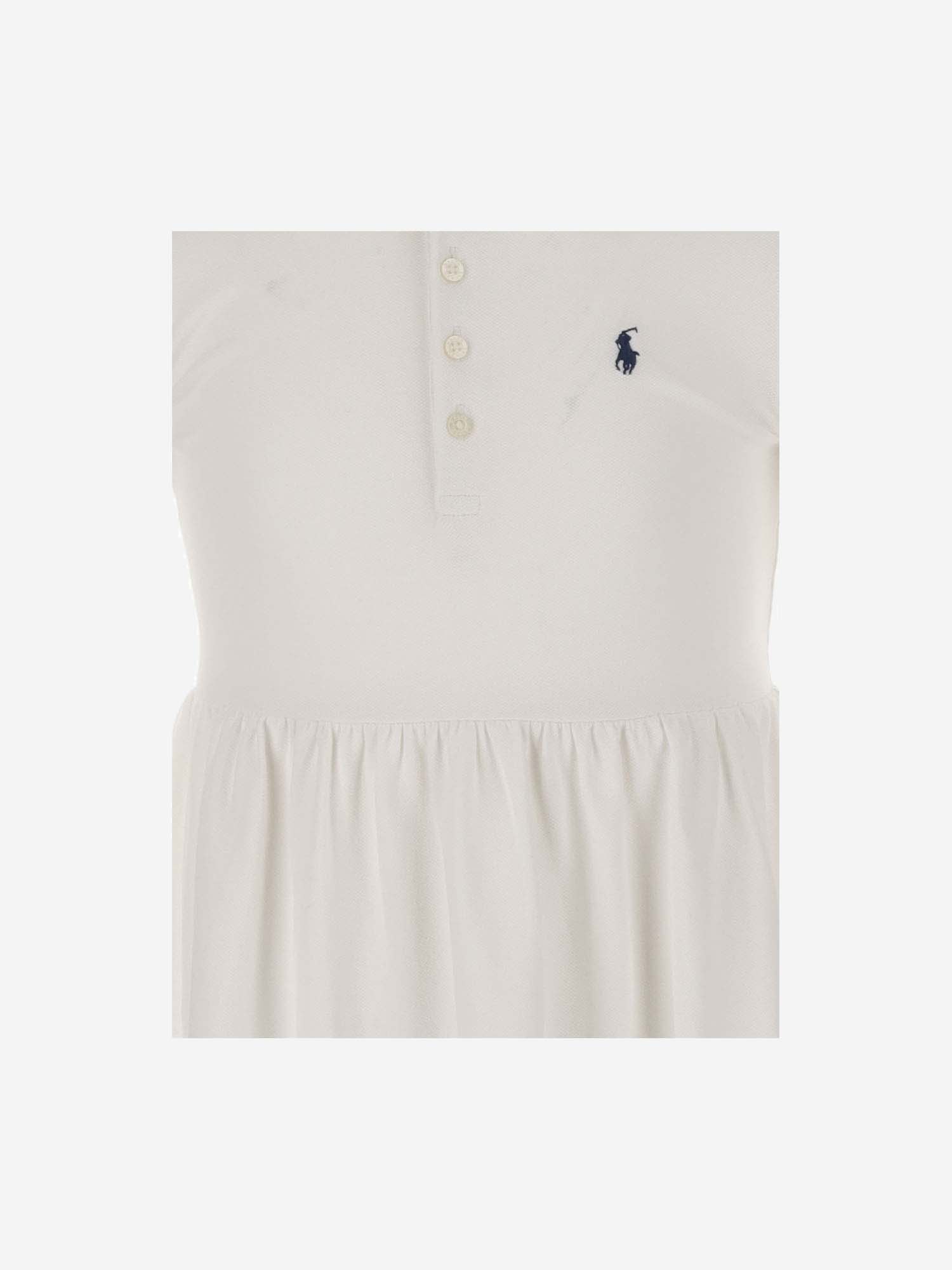 Shop Ralph Lauren Stretch Cotton Dress With Logo In White
