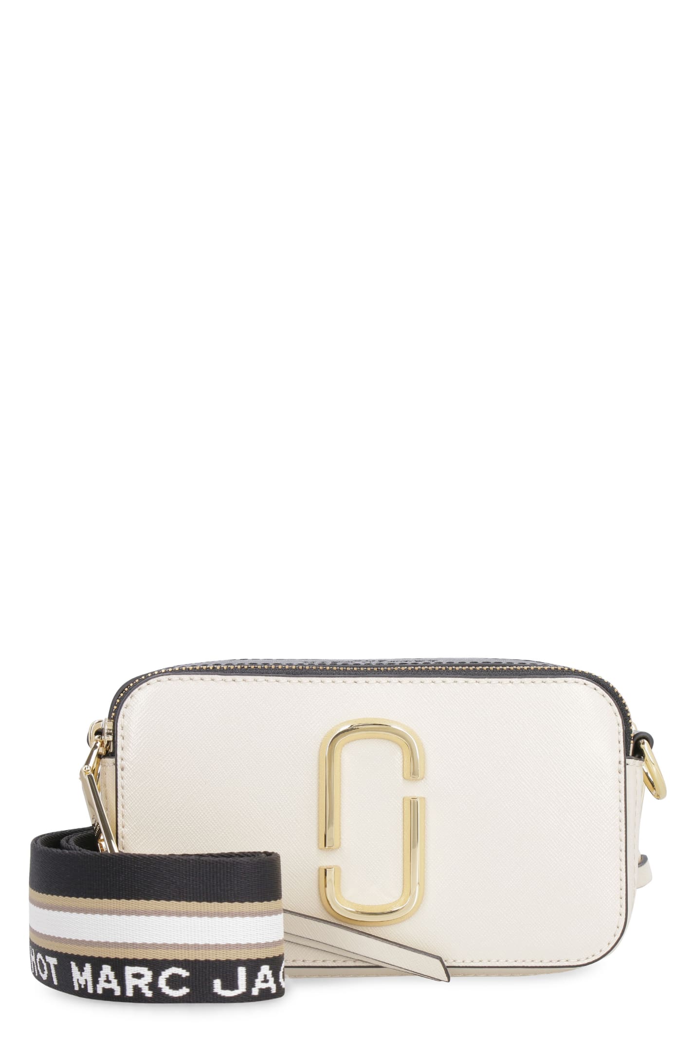 Shop Marc Jacobs The Snapshot Leather Shoulder Bag In Panna