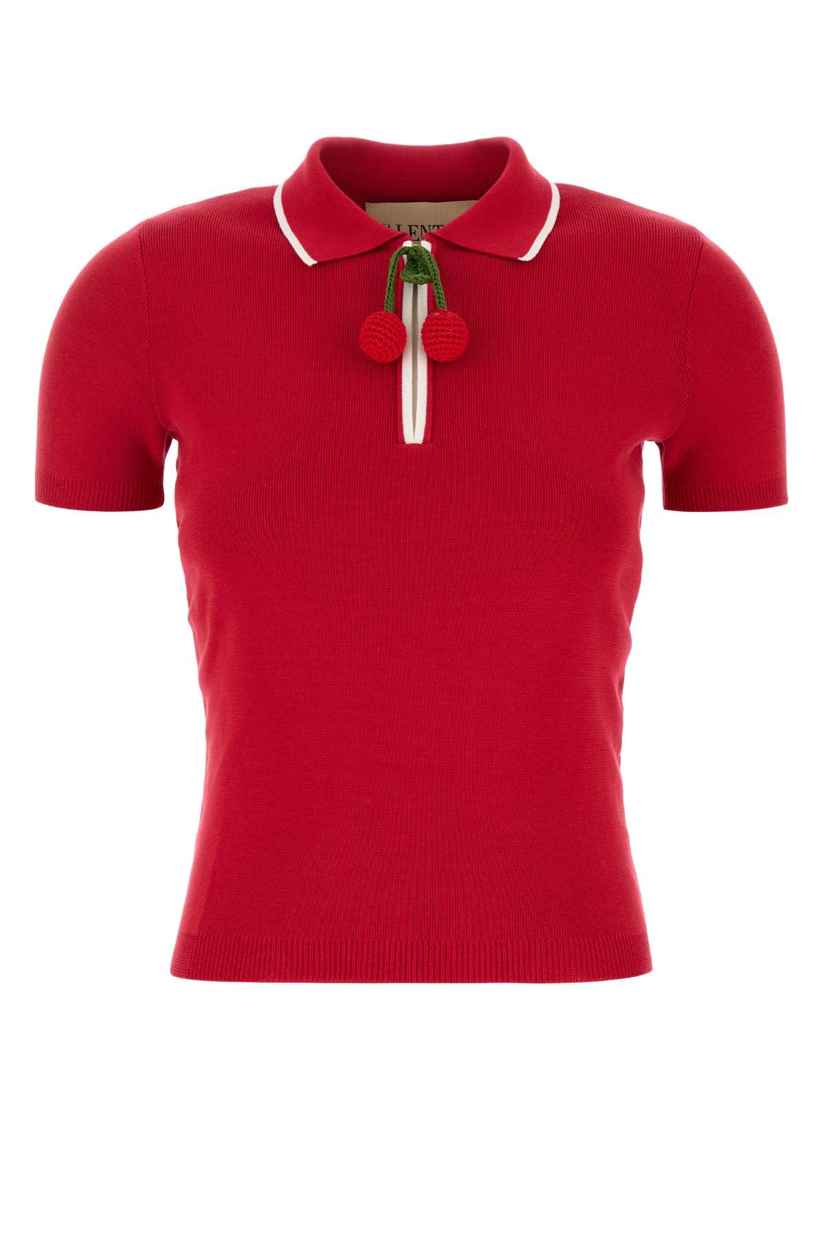 Valentino Cherryfic Top With Polo Collar And Cherry Embellishment In Red