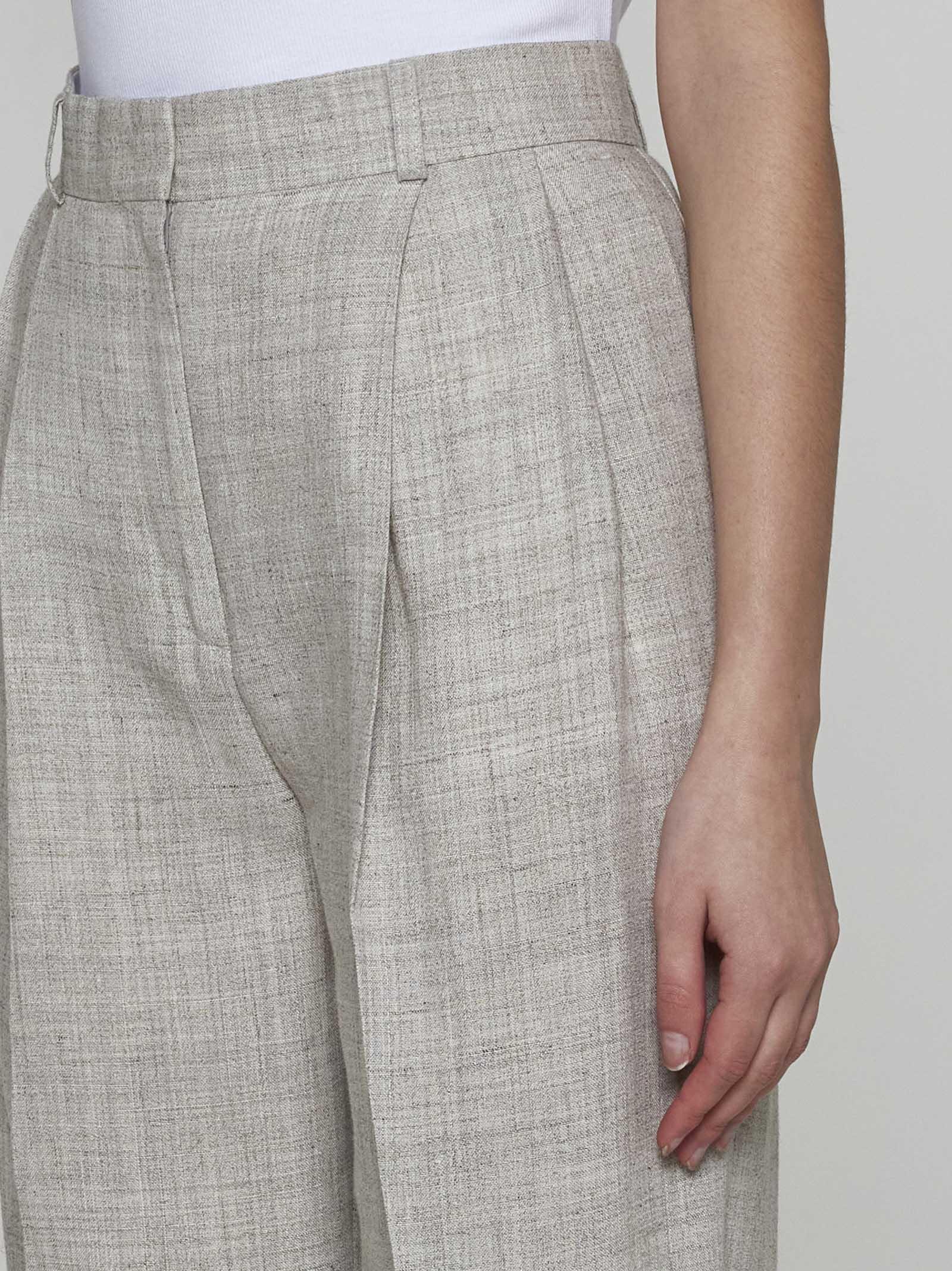 Shop Totême Viscose And Linen-blend Tailored Trousers In Grey