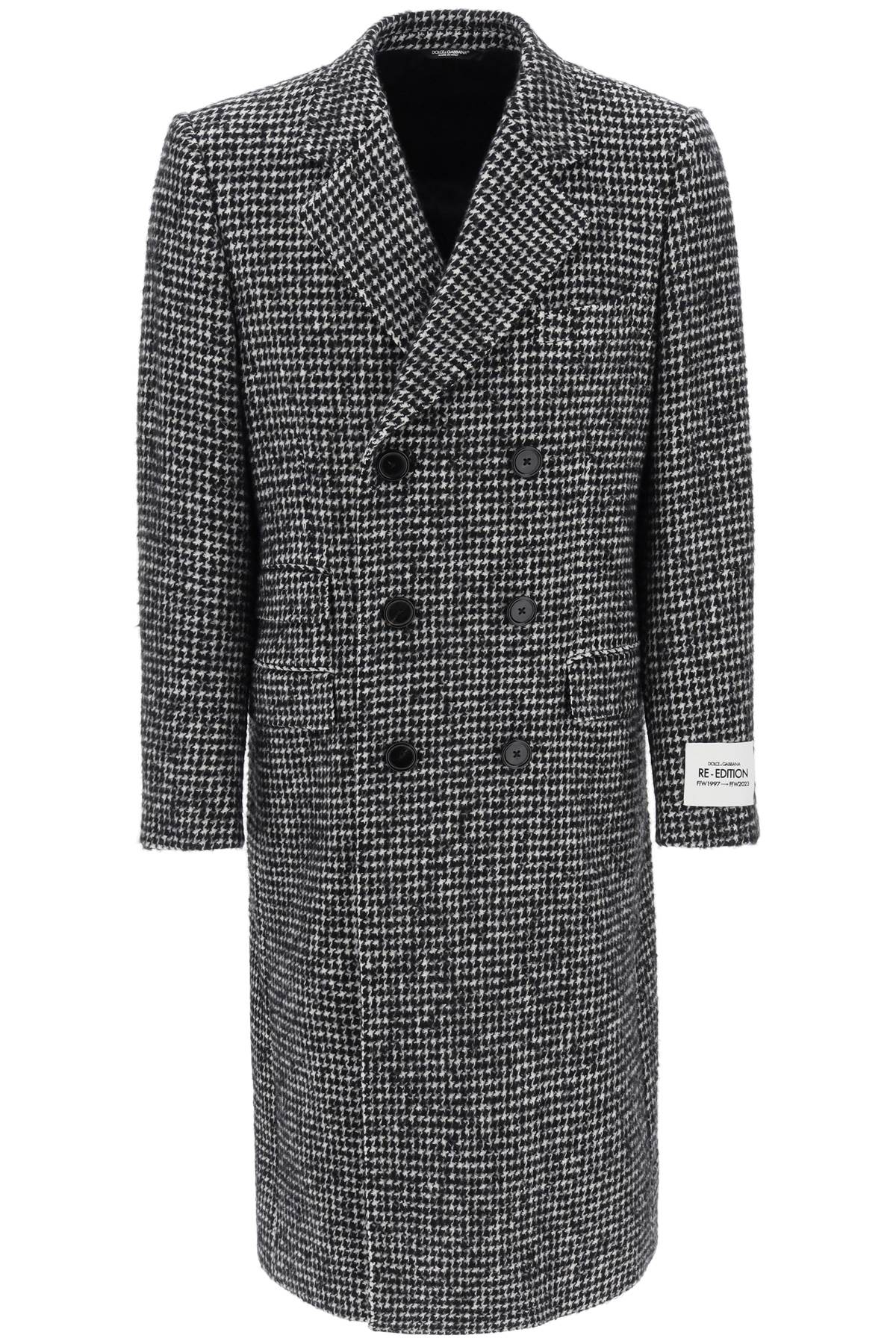 Shop Dolce & Gabbana Re-edition Coat In Houndstooth Wool In Fantasia Non Stampa (white)