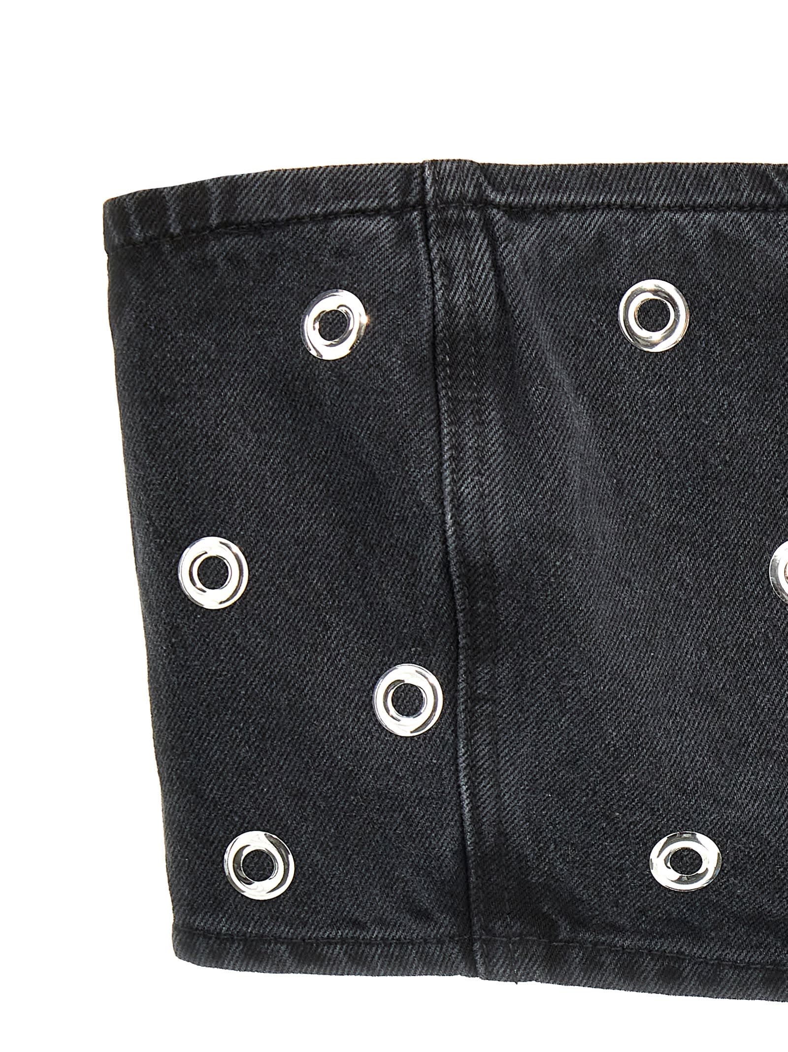Rotate Birger Christensen Rotate Embellished Denim Bustier In Black