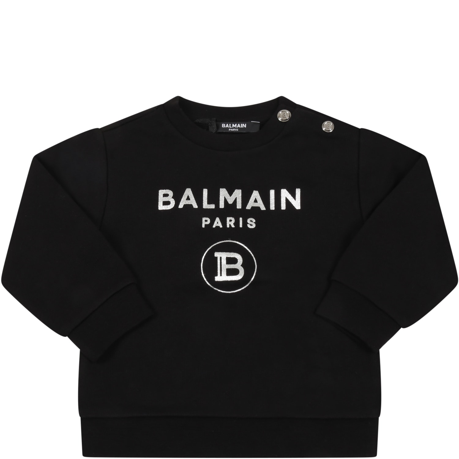 Balmain Black Sweatshirt For Baby Girl With Logos