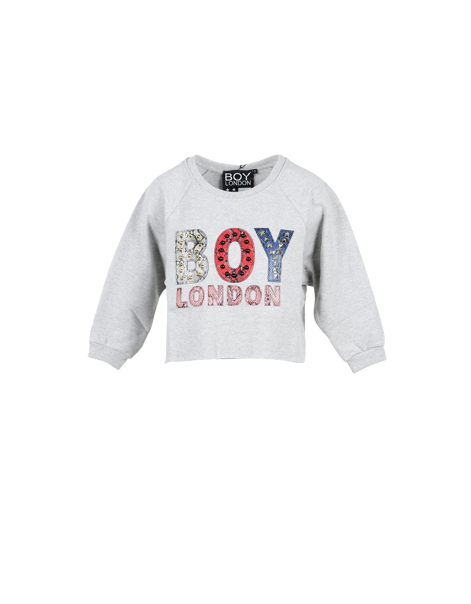 Boy London Gray Cotton Cropped Womens Sweatshirt