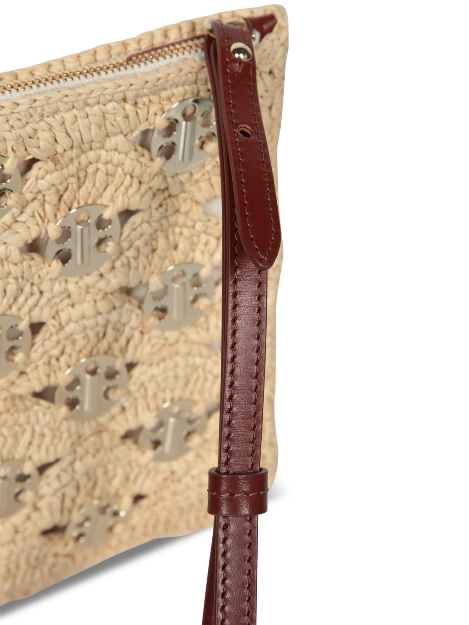 Rabanne Gold Raffia Pouch Bag In Brown
