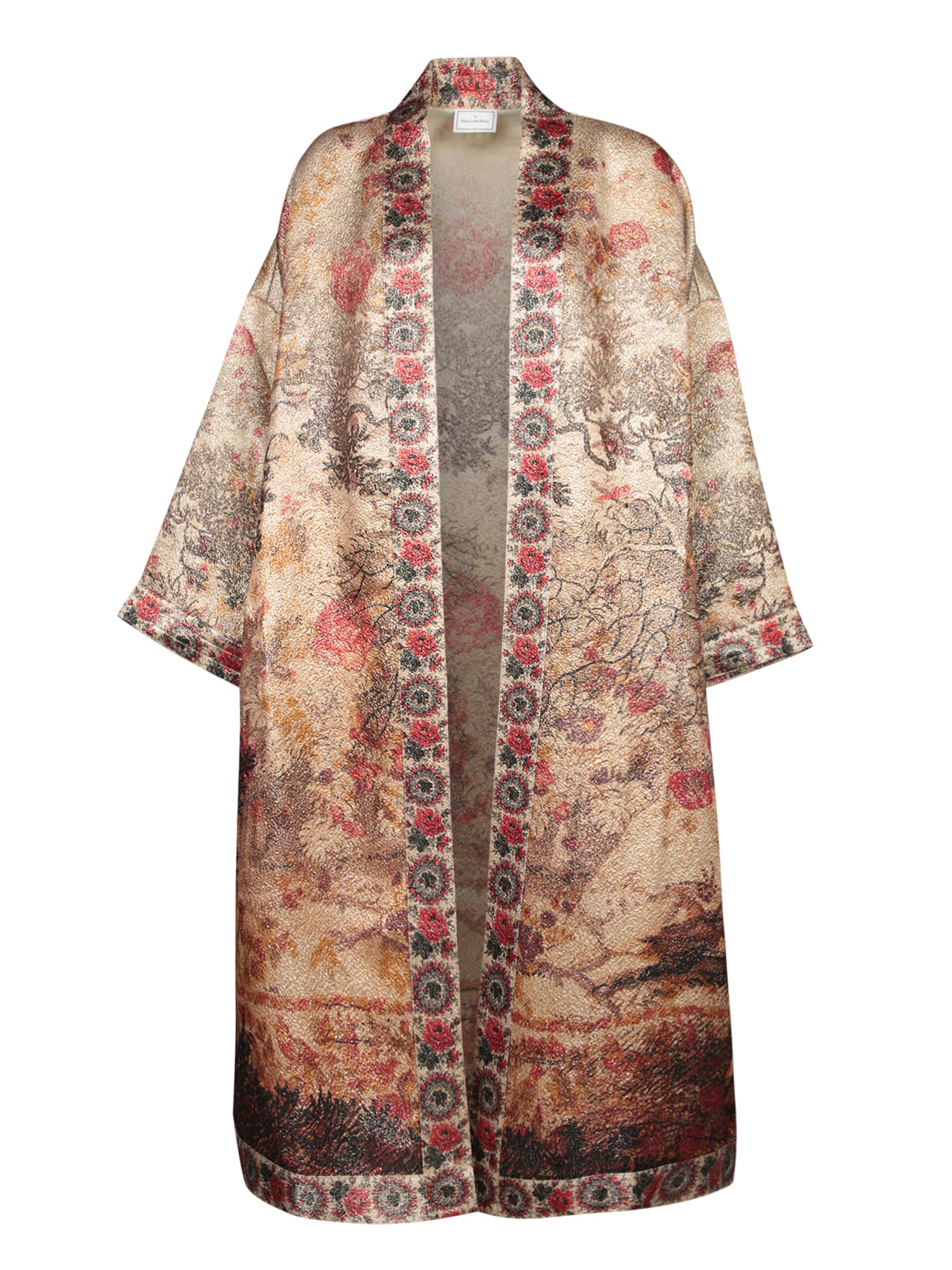 Shop Pierre-louis Mascia Beige-red Damask Kimono