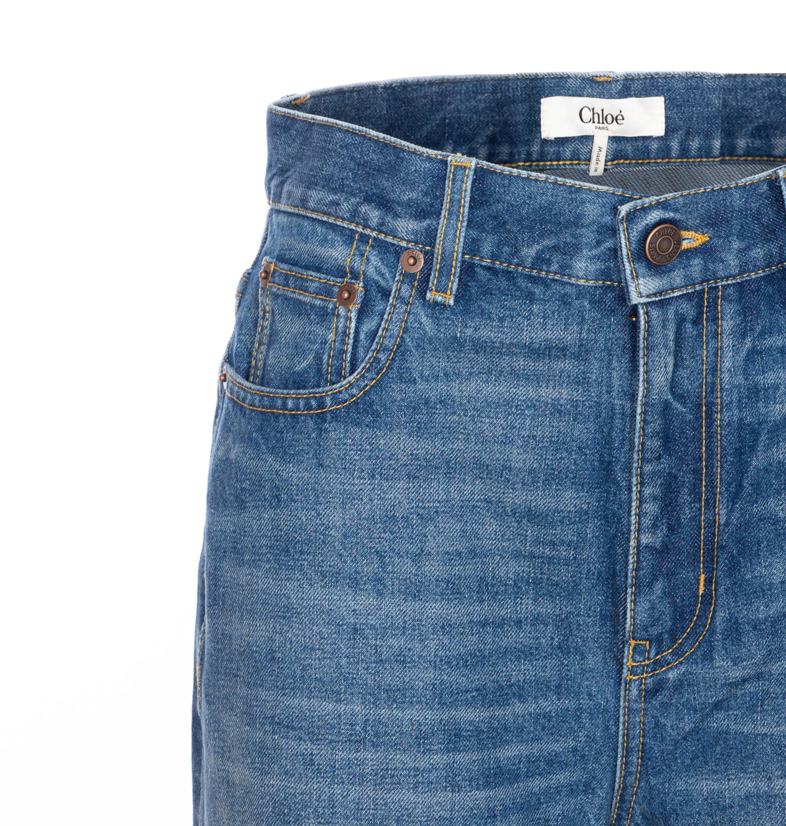 Chloé Blue High Waisted Jeans With Wide Leg And Logo Patch On The Rear In Denim Woman In Blue