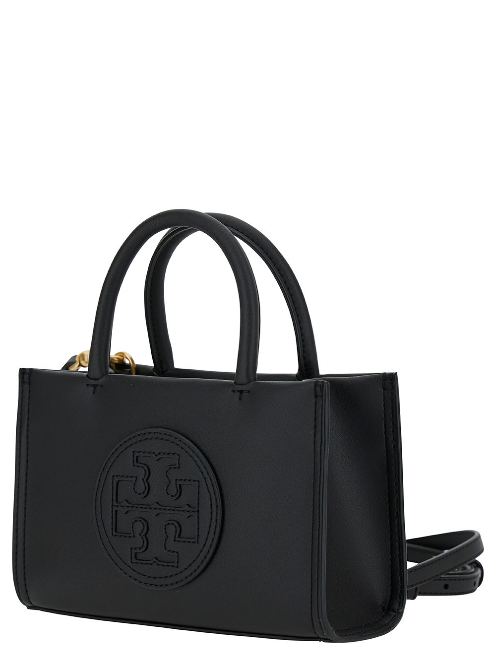 Shop Tory Burch Mini Ella Black Tote Bag With Embossed Logo In Eco-leather Woman