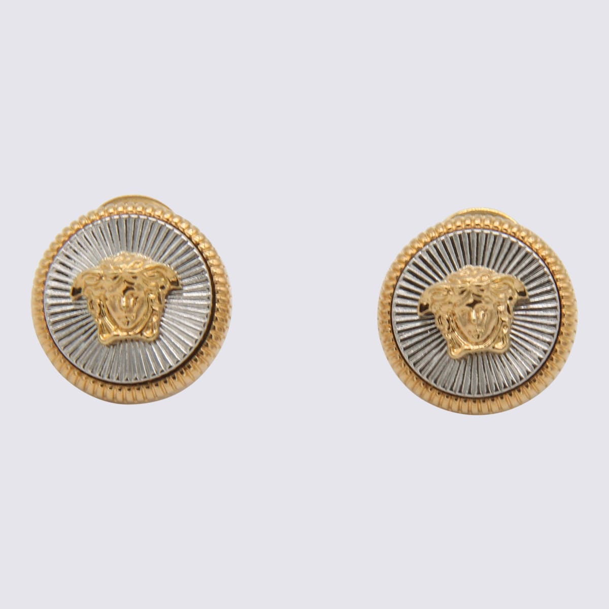 Shop Versace Gold- Tone And Silver Metal Medusa Earrings In Golden