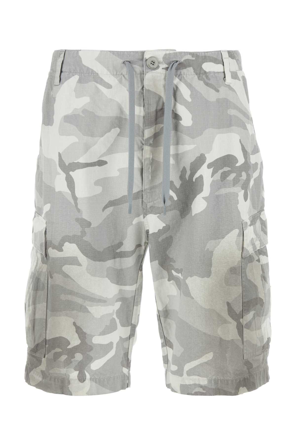 Shop Balenciaga Printed Cotton Bermuda Shorts In Lightgrey