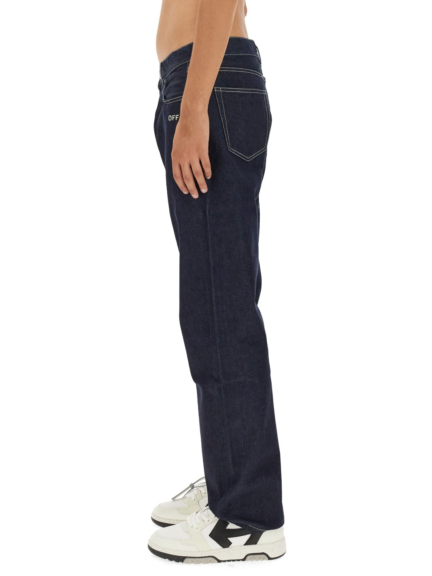 Off-white Blue Cotton Denim Jeans In Beige