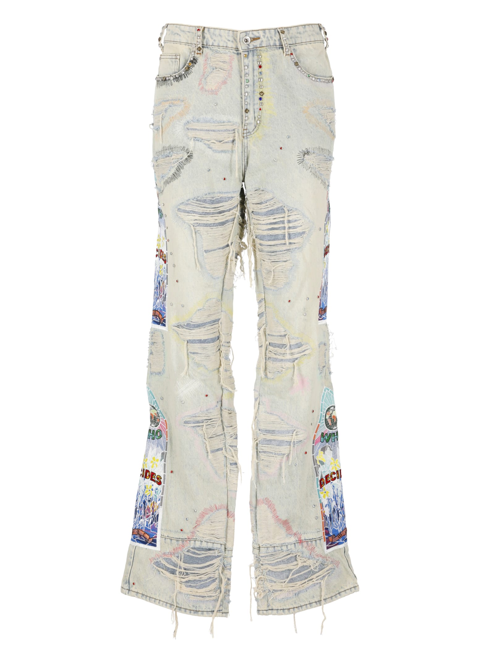 Multicolor Stud Distressed Jeans