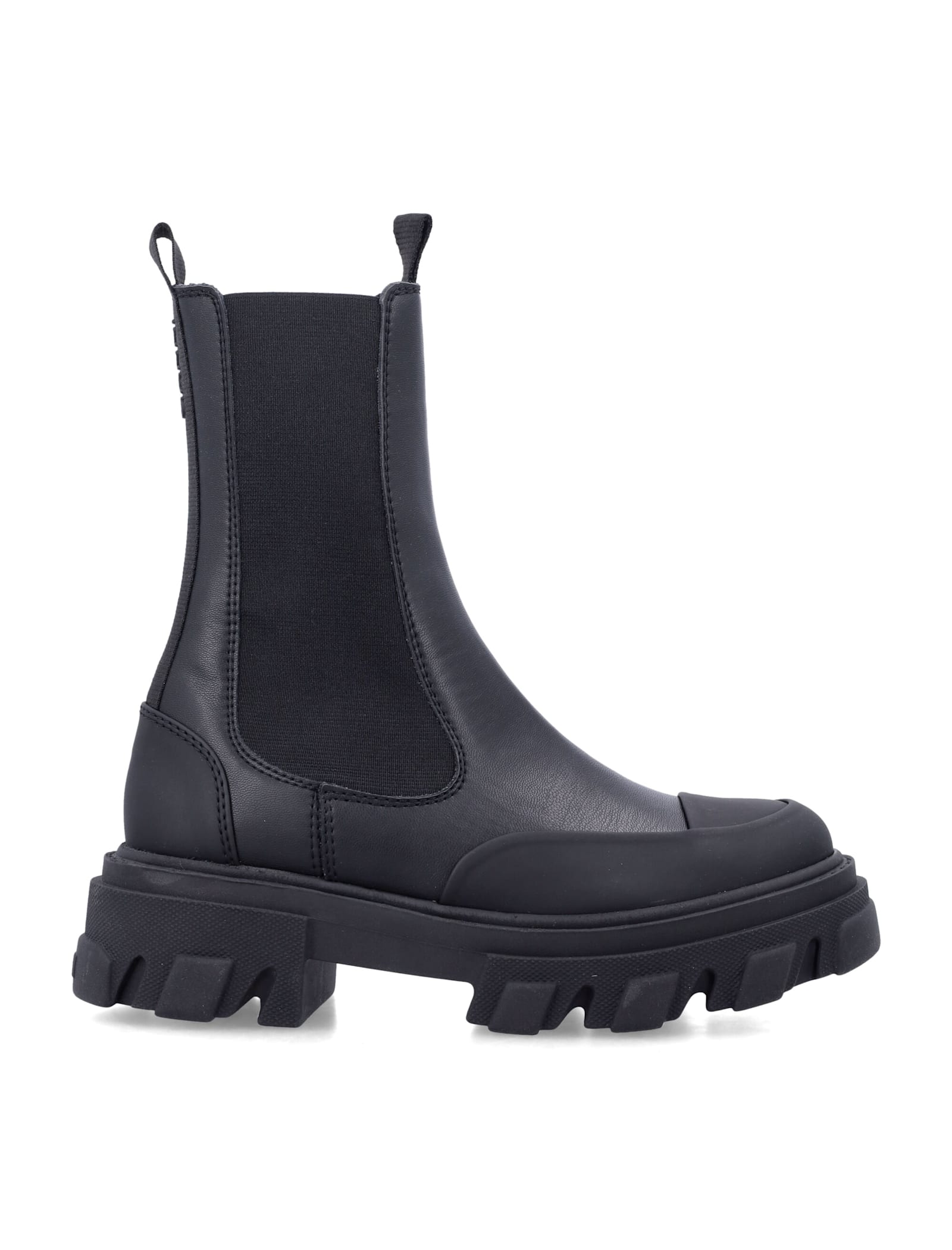 Ganni Cleated Mid Chelsea Boots In Black