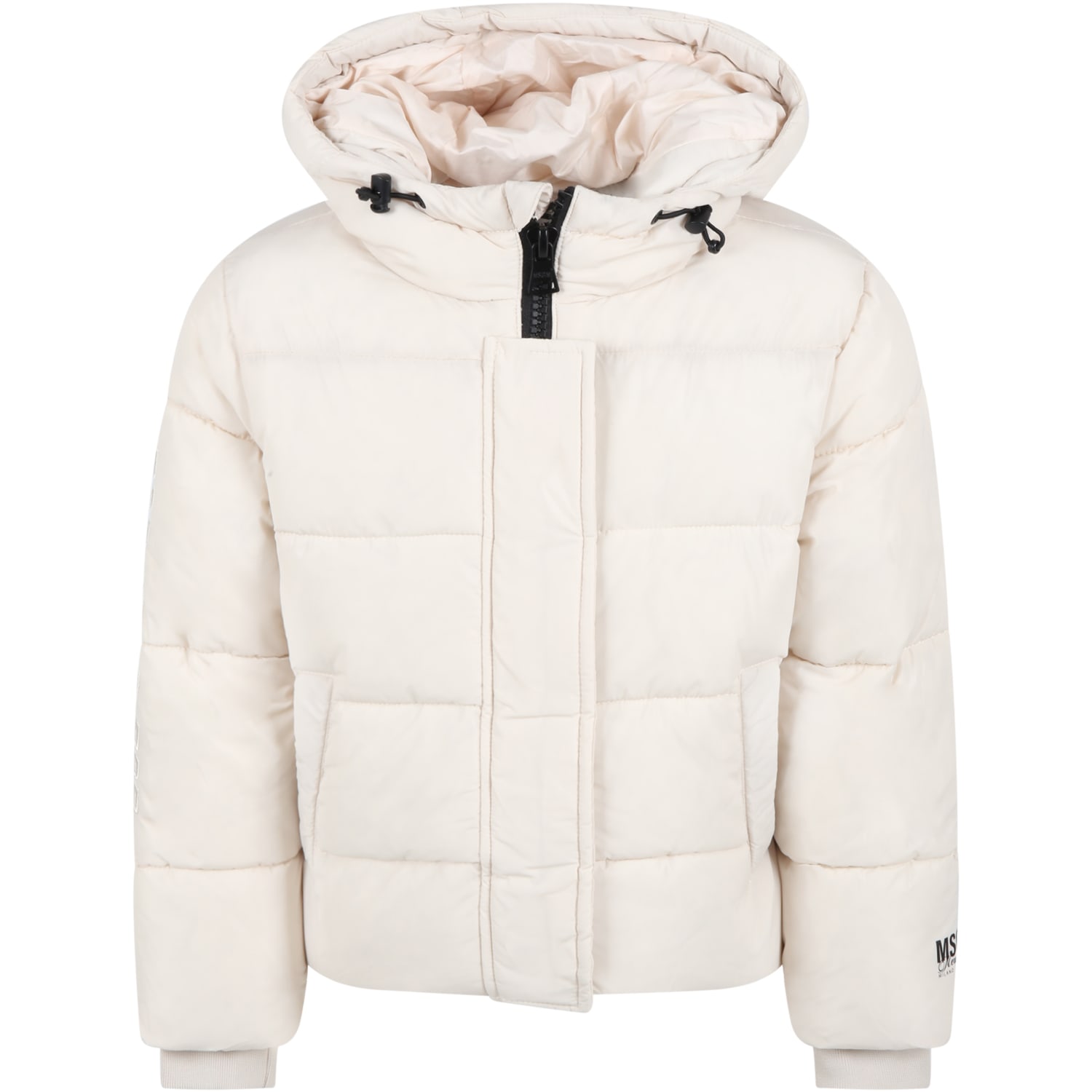 MSGM Ivory Jacket For Girl With Logo