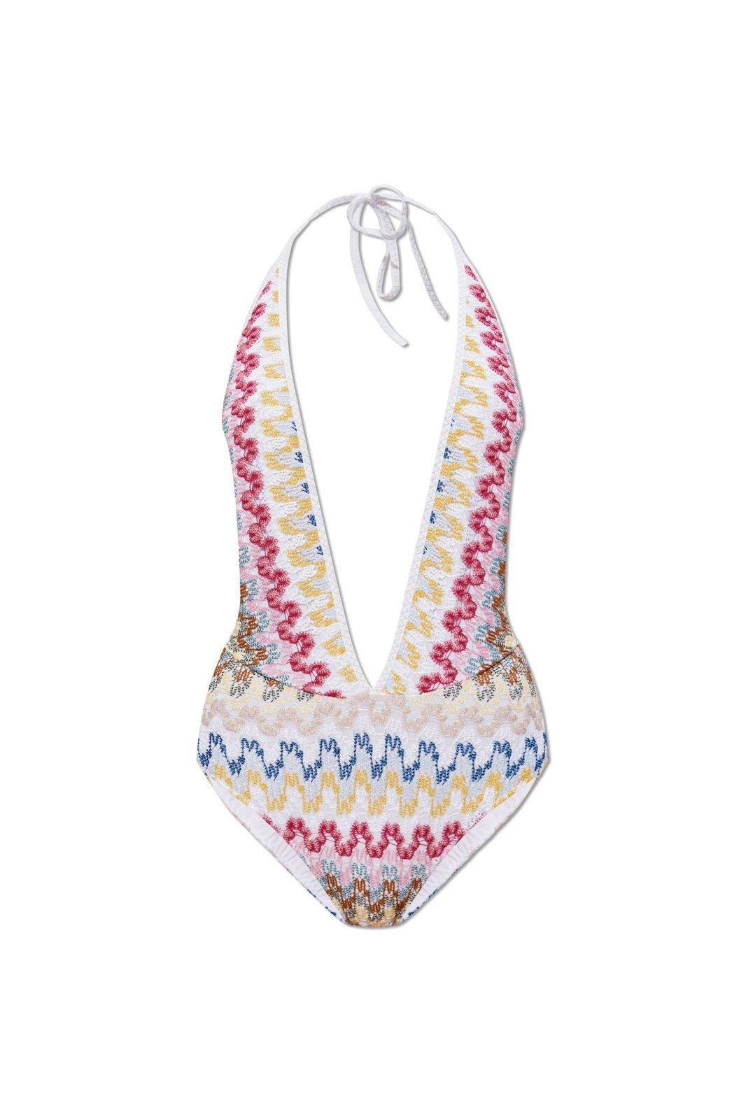 Zigzag Woven Halterneck Swimsuit