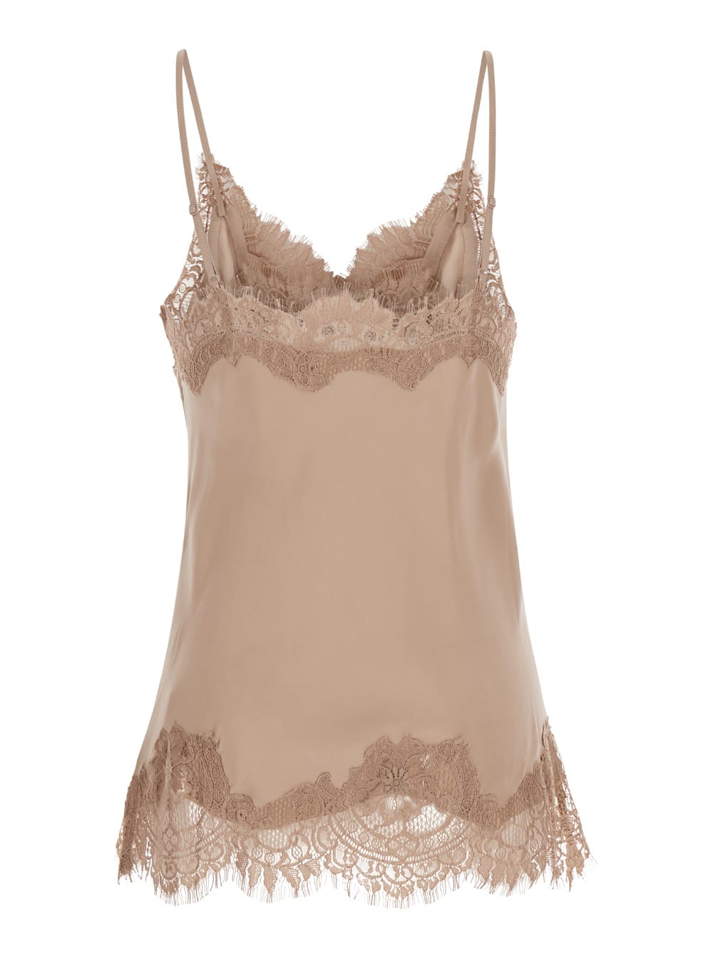 Shop Gold Hawk Coco Beige Camie Top With Tonal Lace Trim In Silk Woman