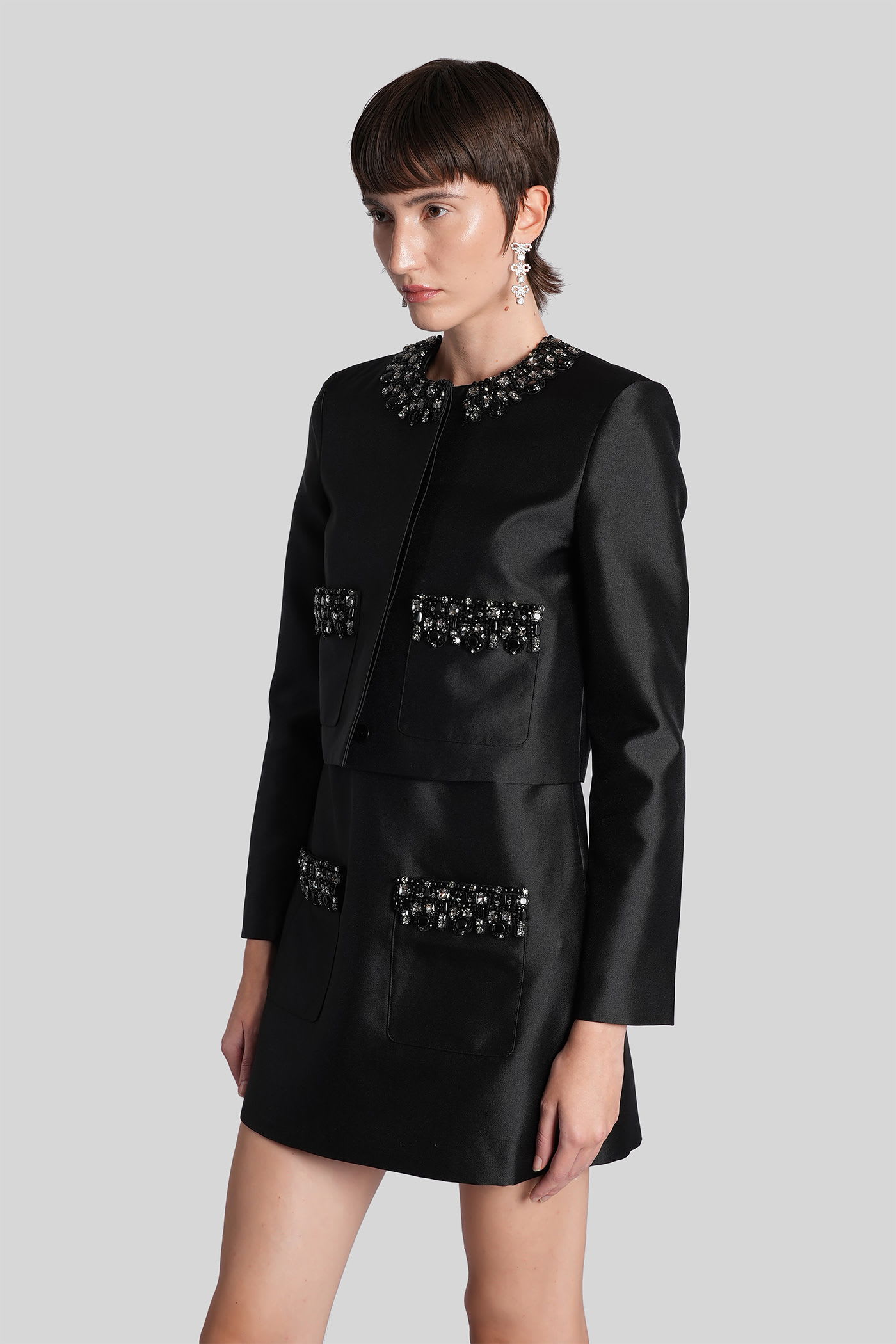 Self-portrait Casual Jacket In Black Polyester In Black
