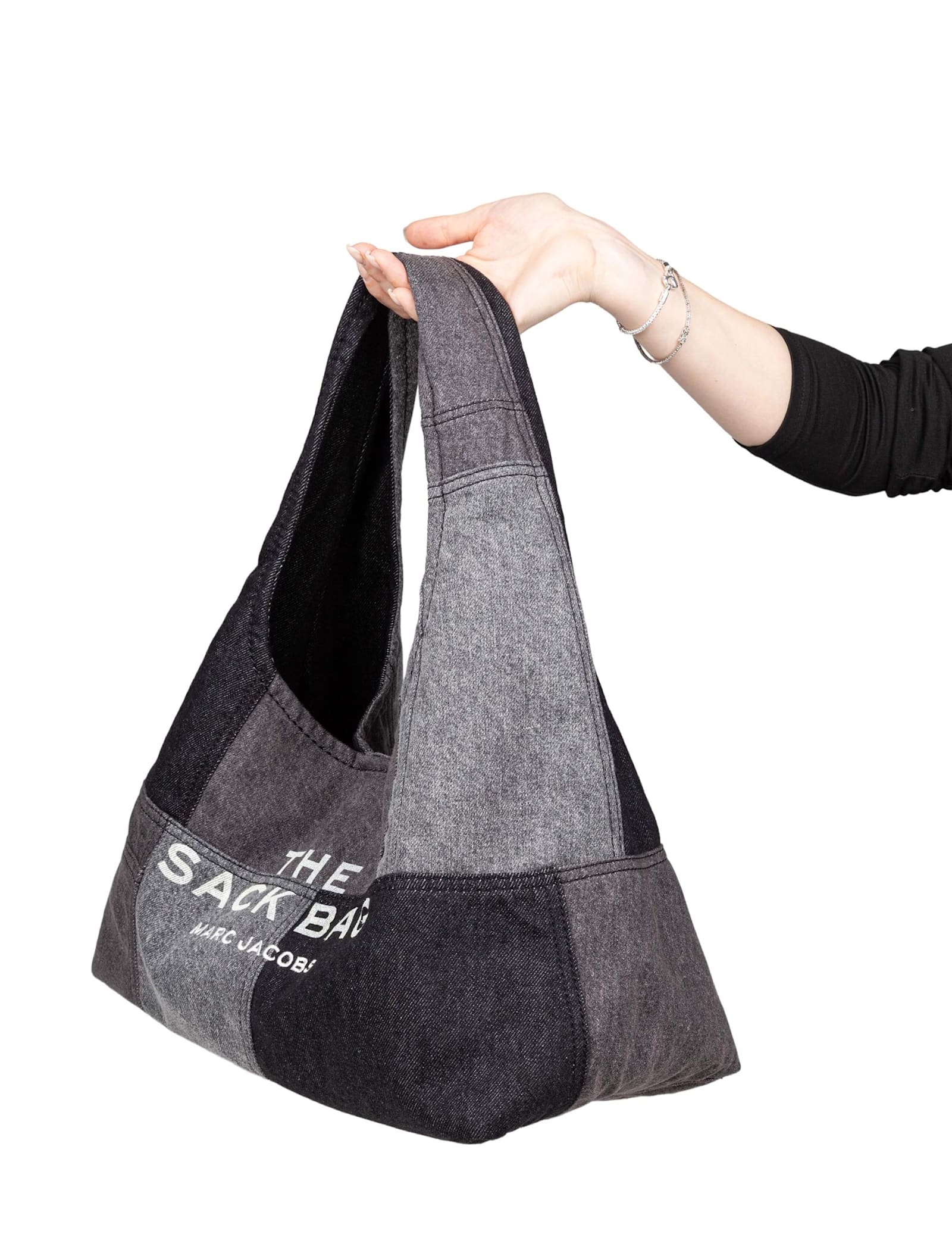 Marc Jacobs Patchwork Cotton Shoulder Bag With Top Handle In Gray