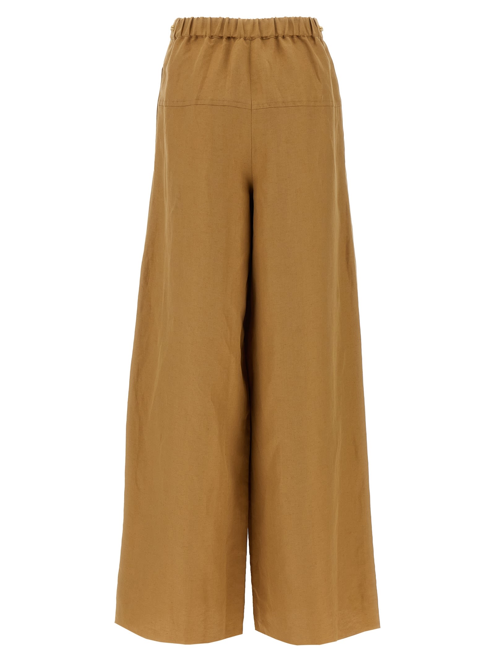 Max Mara Wide Linen And Silk Trousers In Brown