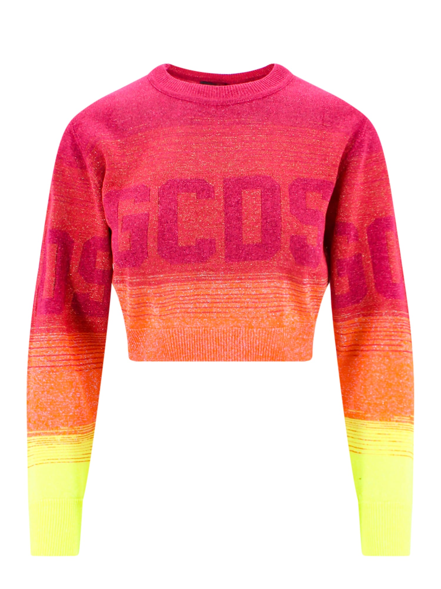 Gcds Logo-print Ombré Cropped Jumper In Pink