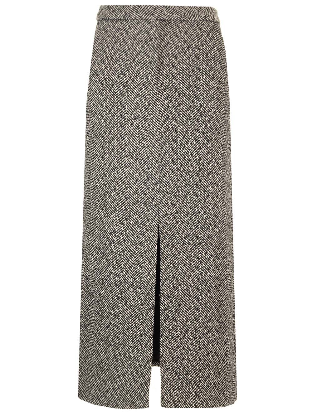 Shop Self-portrait Herringbone Wool Midi Skirt In Black