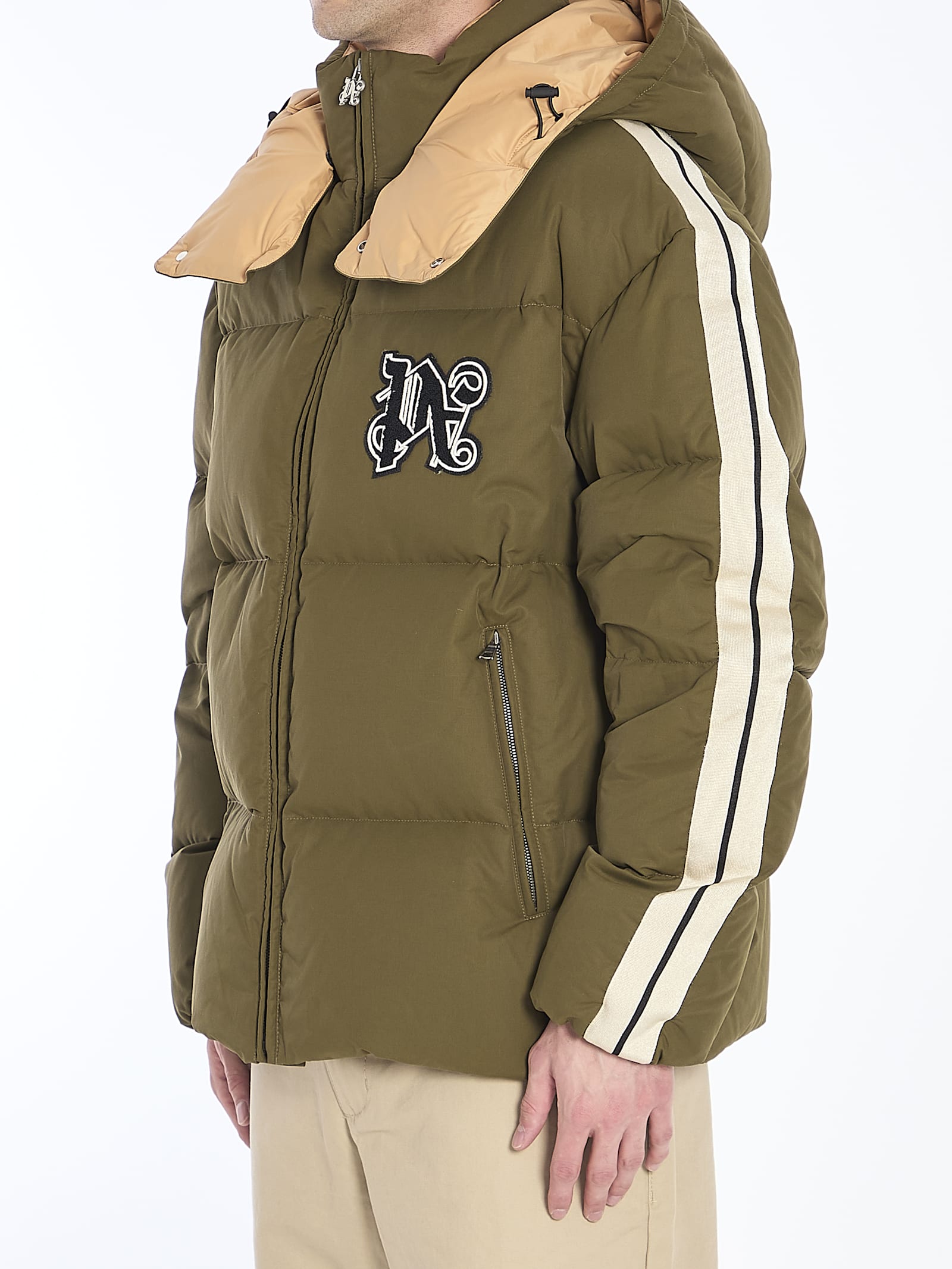 Shop Palm Angels Track Monogram Puffer Jacket In Green