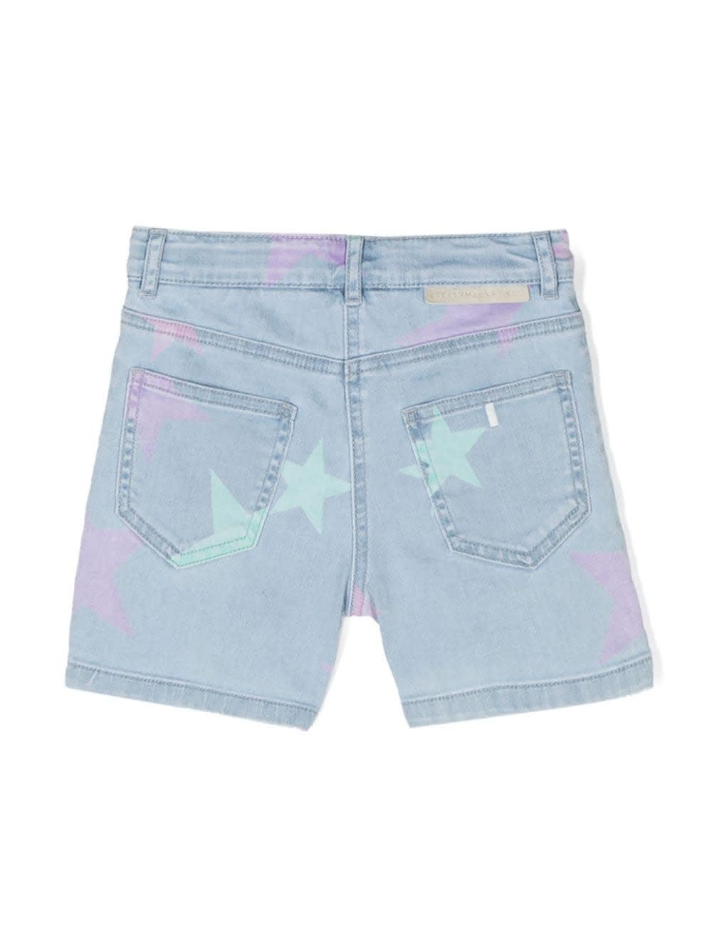 Shop Stella Mccartney Blue Denim Shorts With Star Print