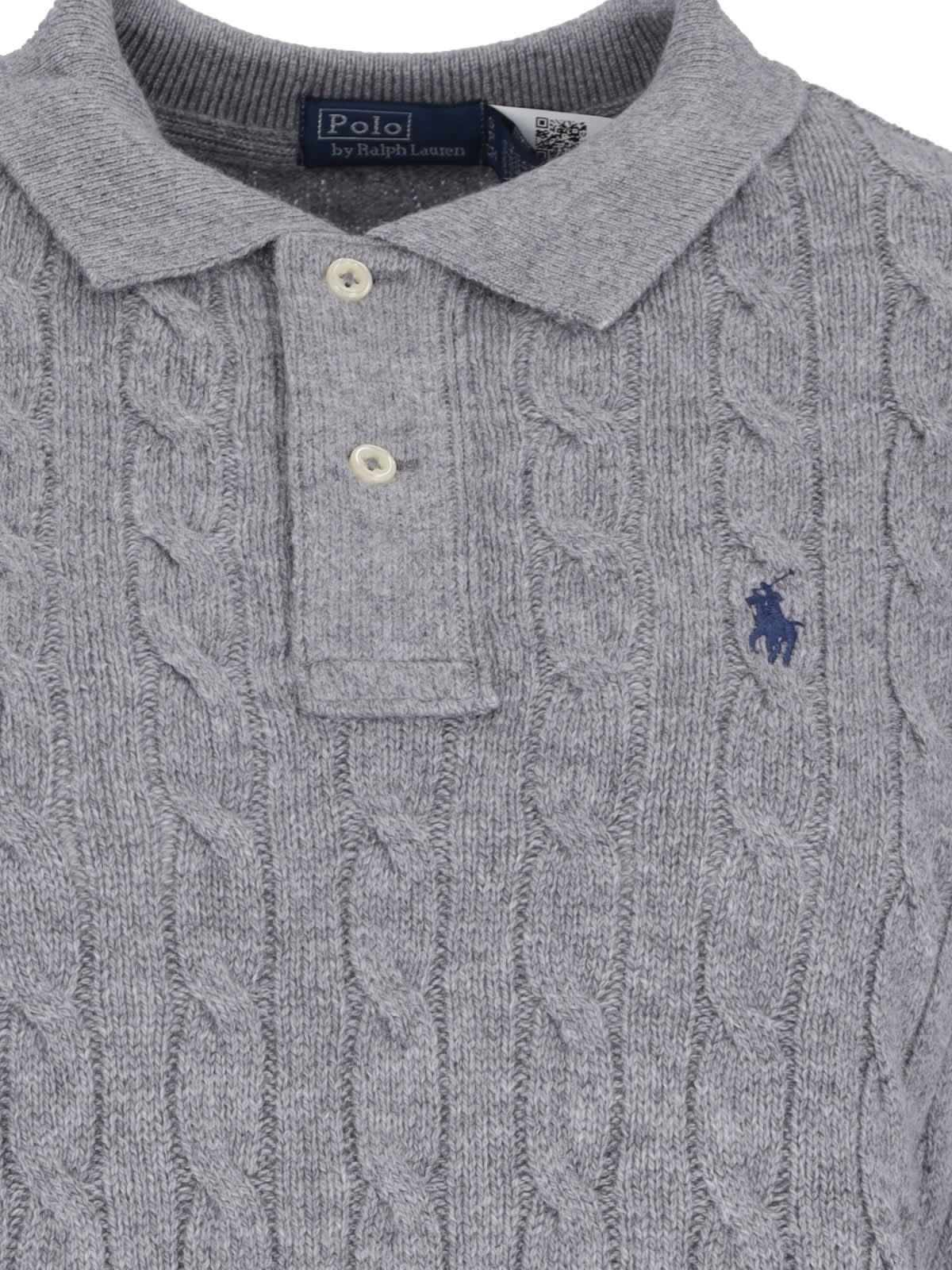 Shop Polo Ralph Lauren Braided Knit Polo Shirt In Gray