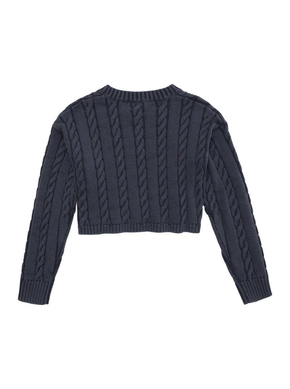 Shop Aspesi Blue Crewneck Cable Knit Sweatshirt In Cotton Girl