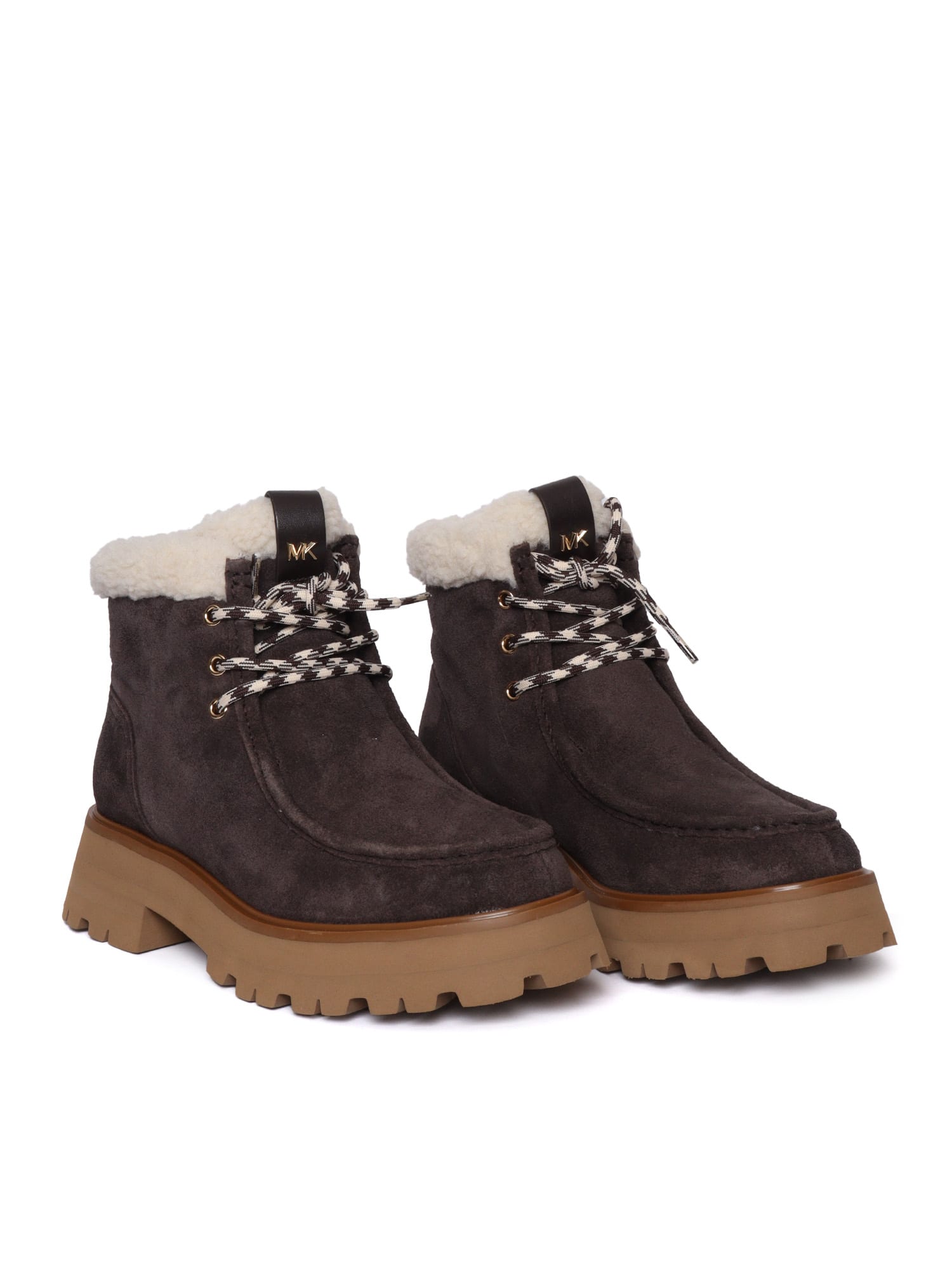 Michael Kors 44mm Shearling Lace-up Boots In Brown