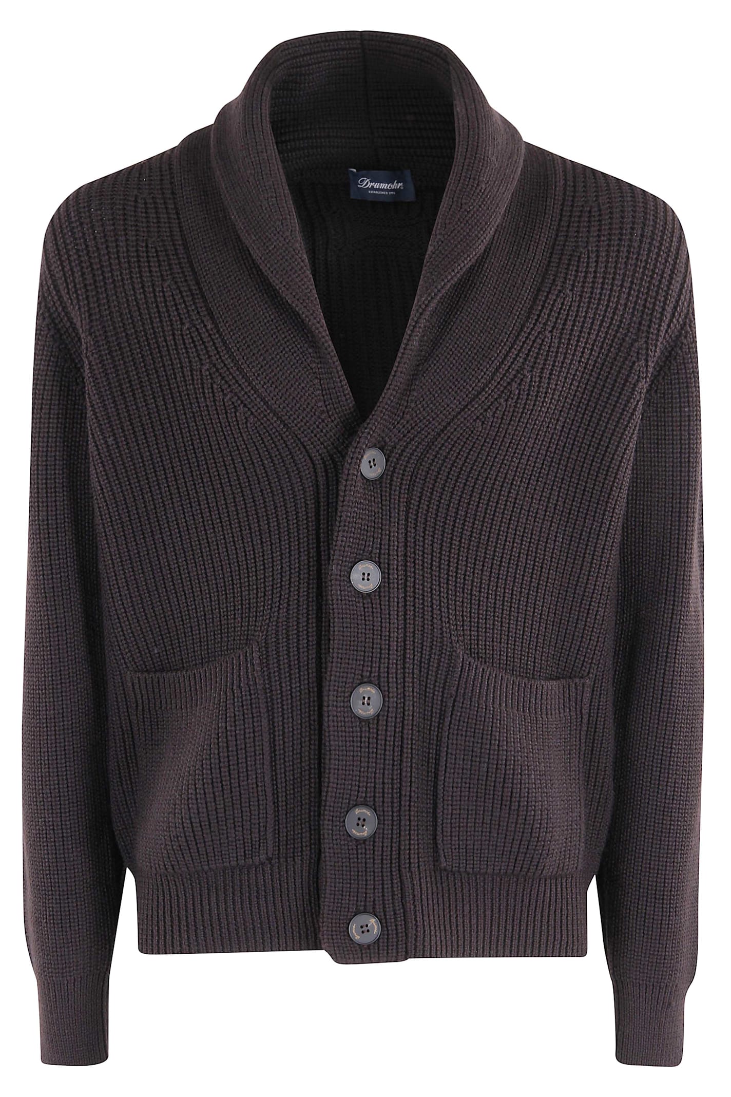Drumohr Buttoned Shawl-collar Cardigan In Brown