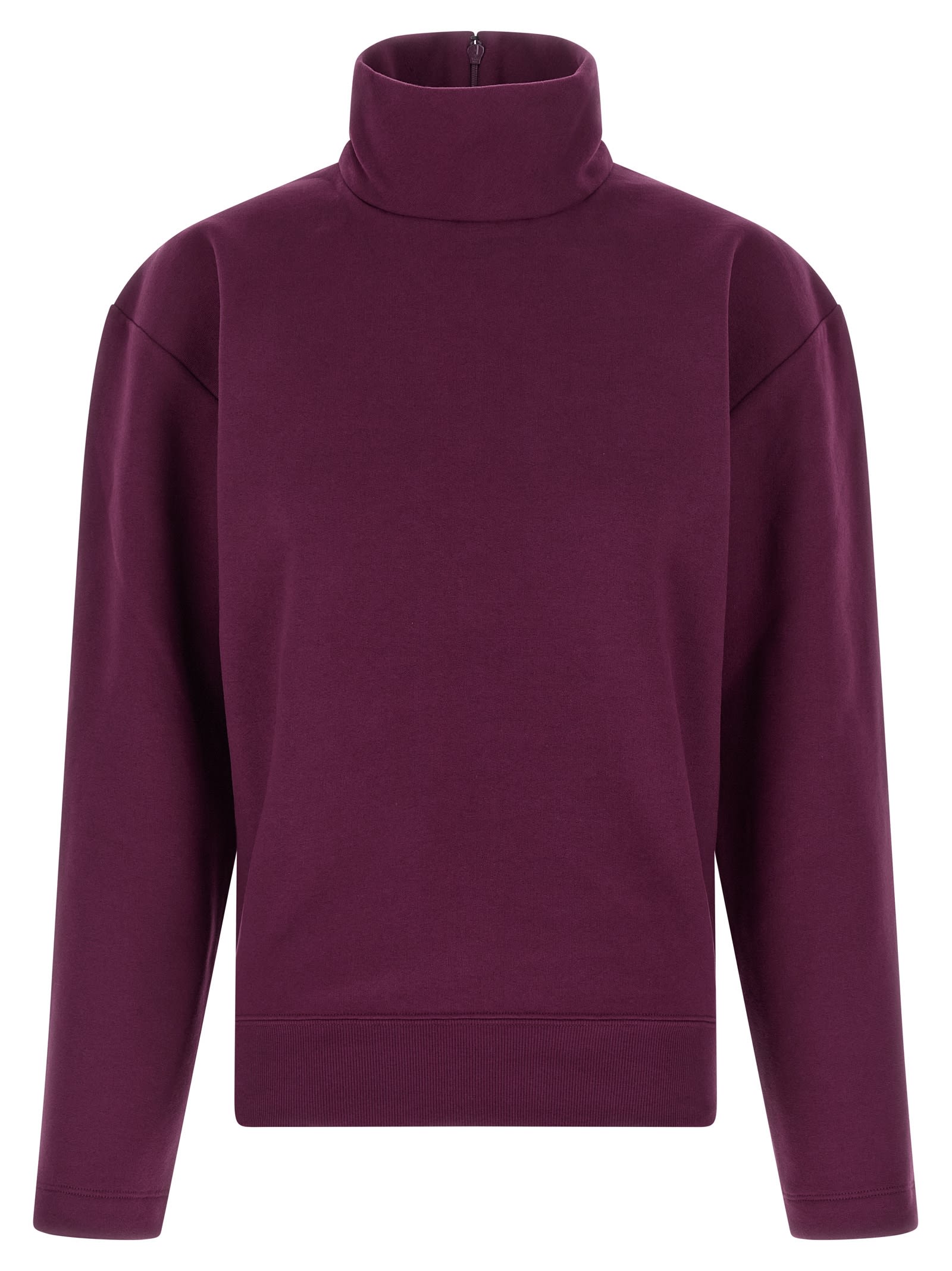 Saint Laurent Boxy Turtleneck Sweatshirt Ribbed Cuffs In Purple