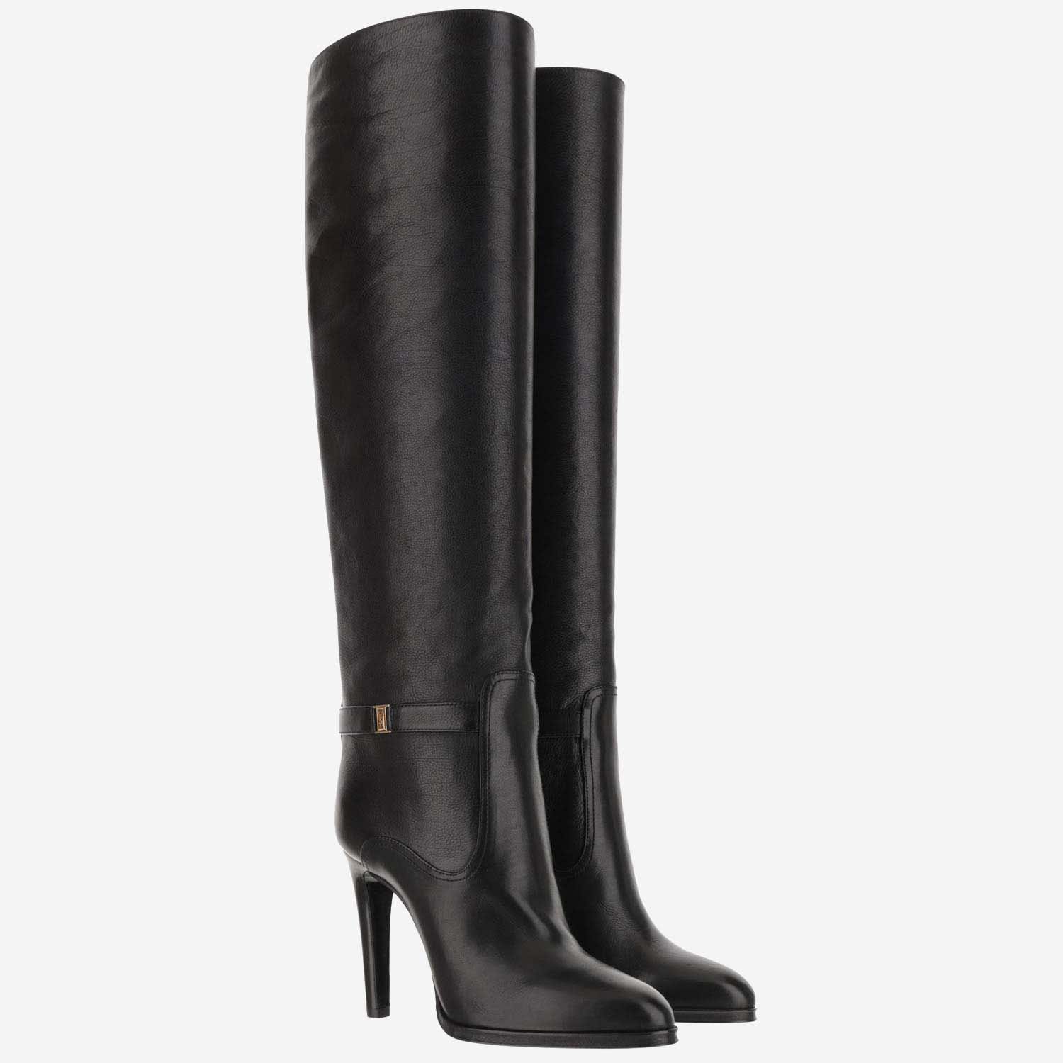 Saint Laurent Diane Grained Leather Boots In Black