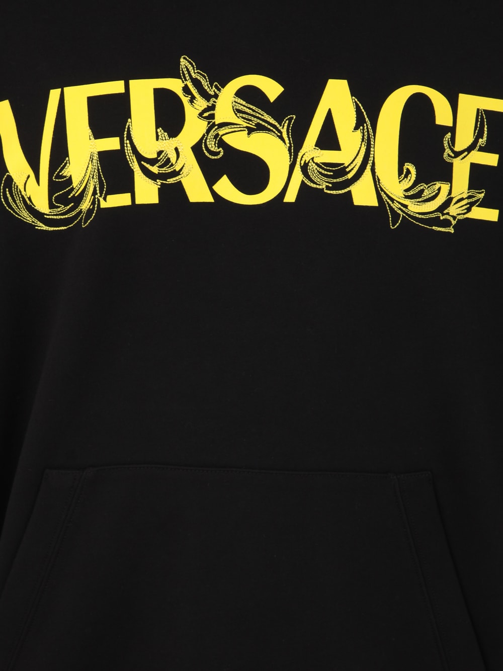 Shop Versace Sweatshirt Non-gauze Fleece Fabric Writing Print And Baroque Embroidery In Black