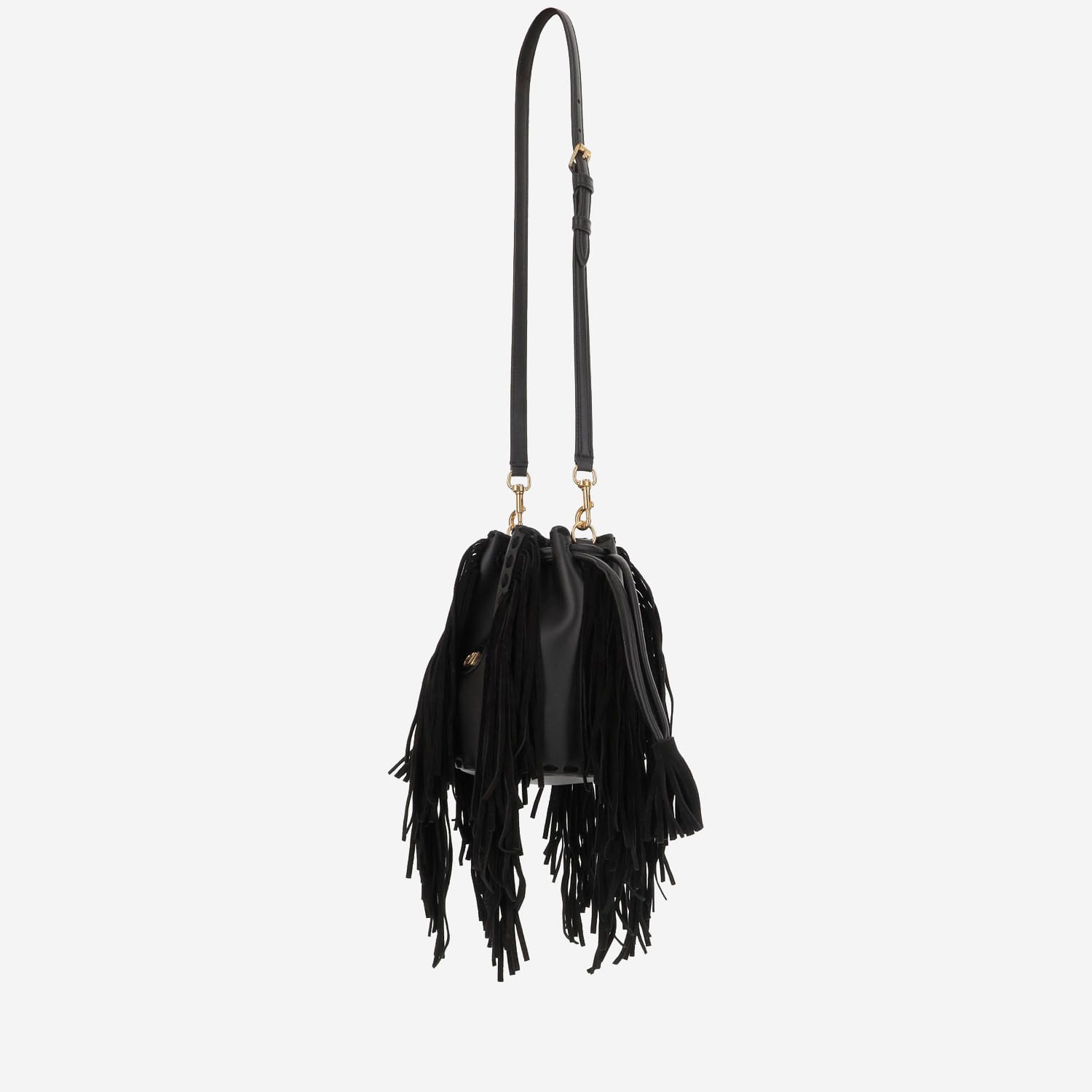 Valentino Fringed Leather Shoulder Bag In Black