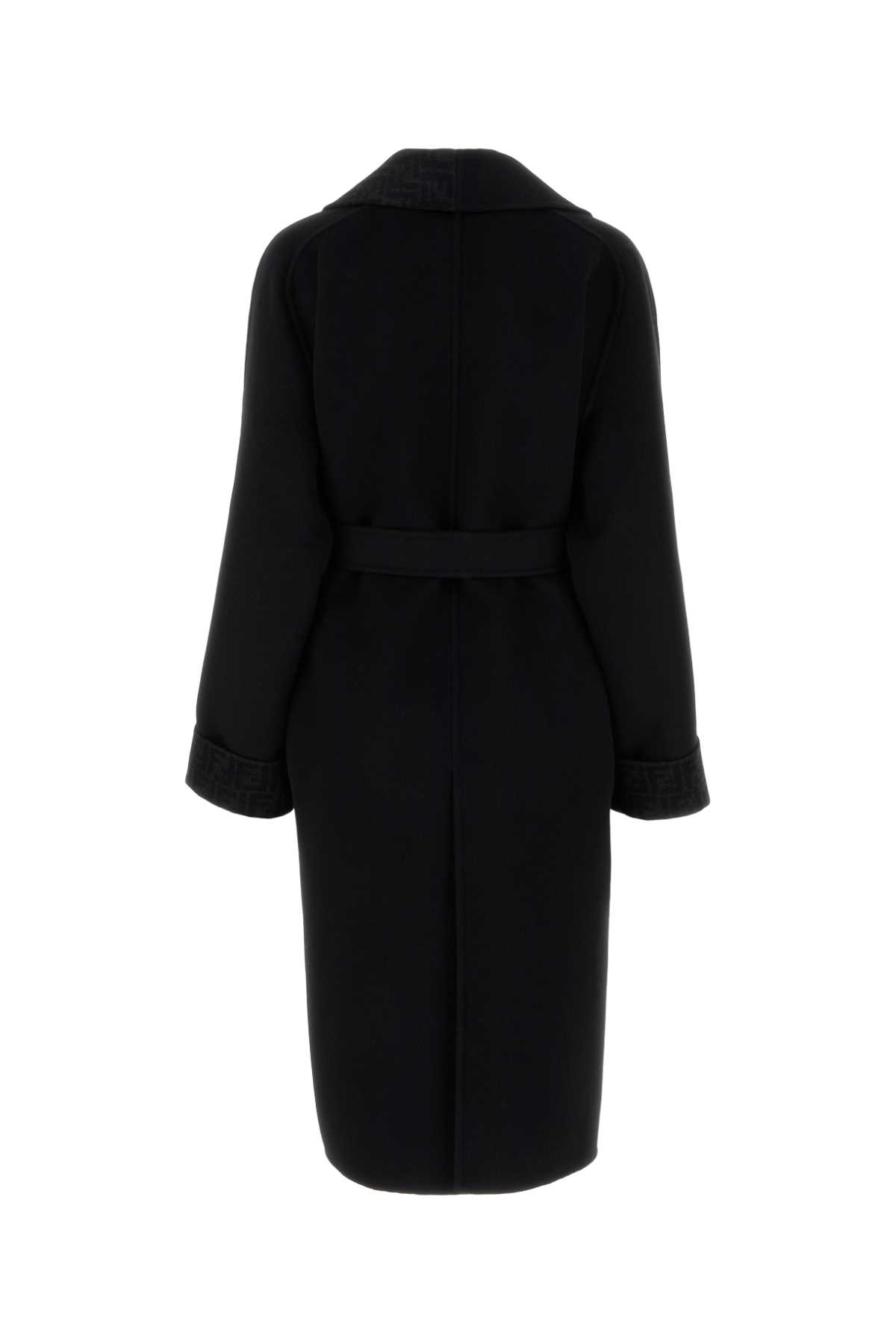Fendi Black Wool Blend Coat In Blackgrey