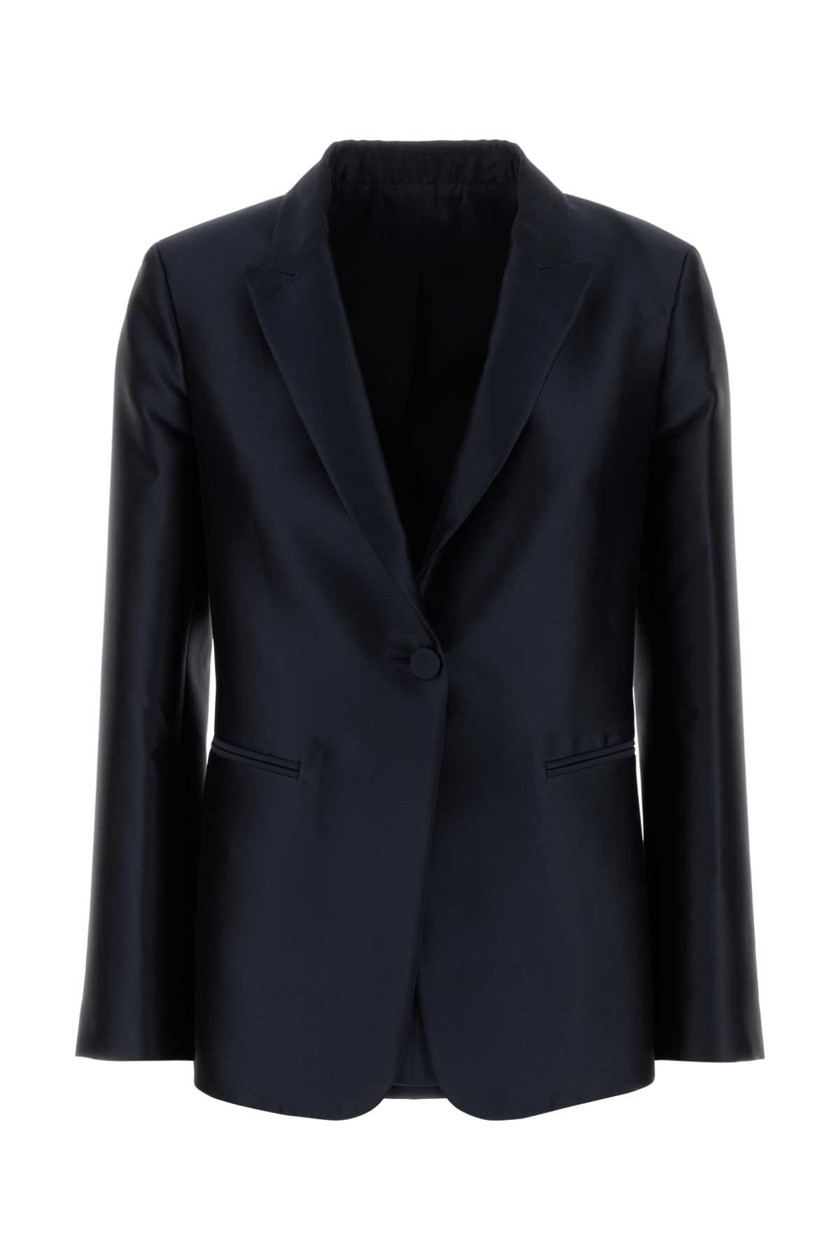 Alberta Ferretti Satin Blazer With Notched Lapel And Pockets In Blue