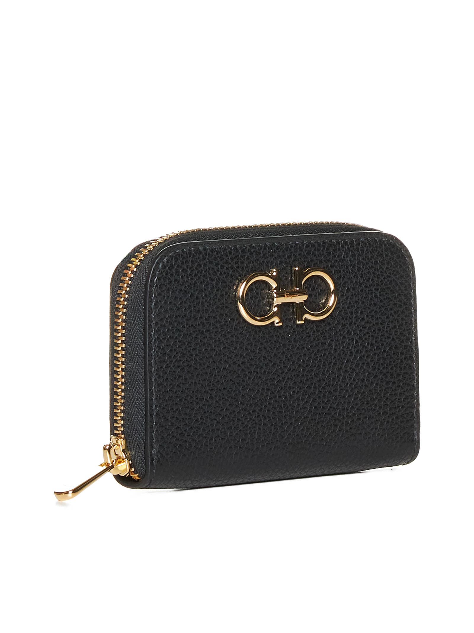 Ferragamo Gancini Leather Coin Purse In Nero