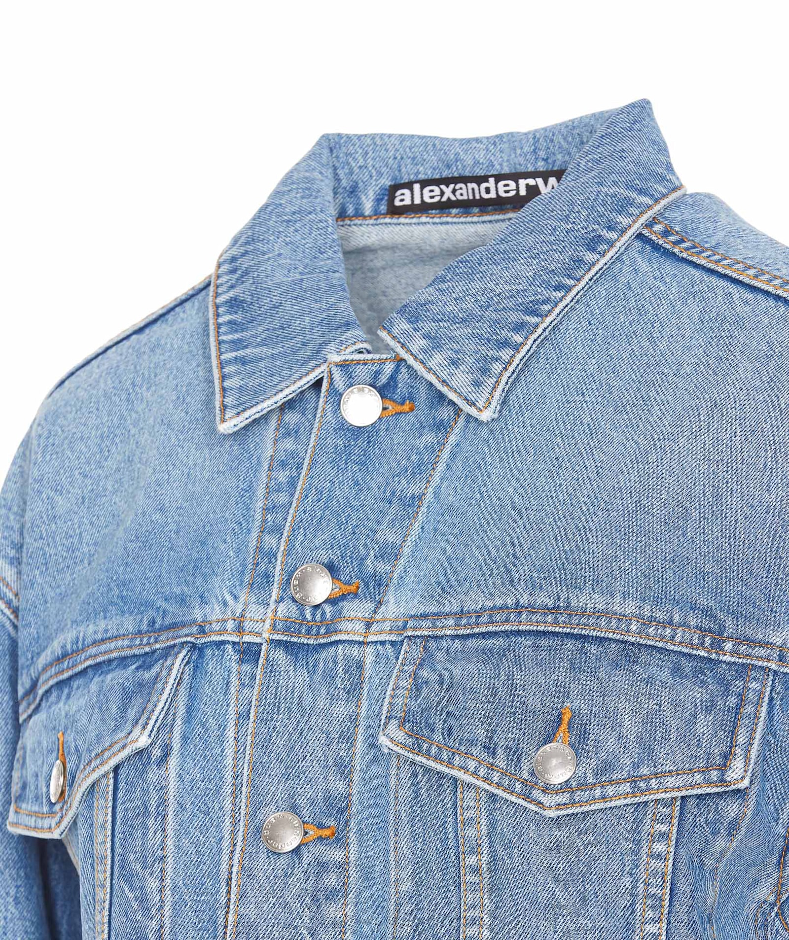 Alexander Wang Embossed Logo Trucker Denim Jacket In Blue